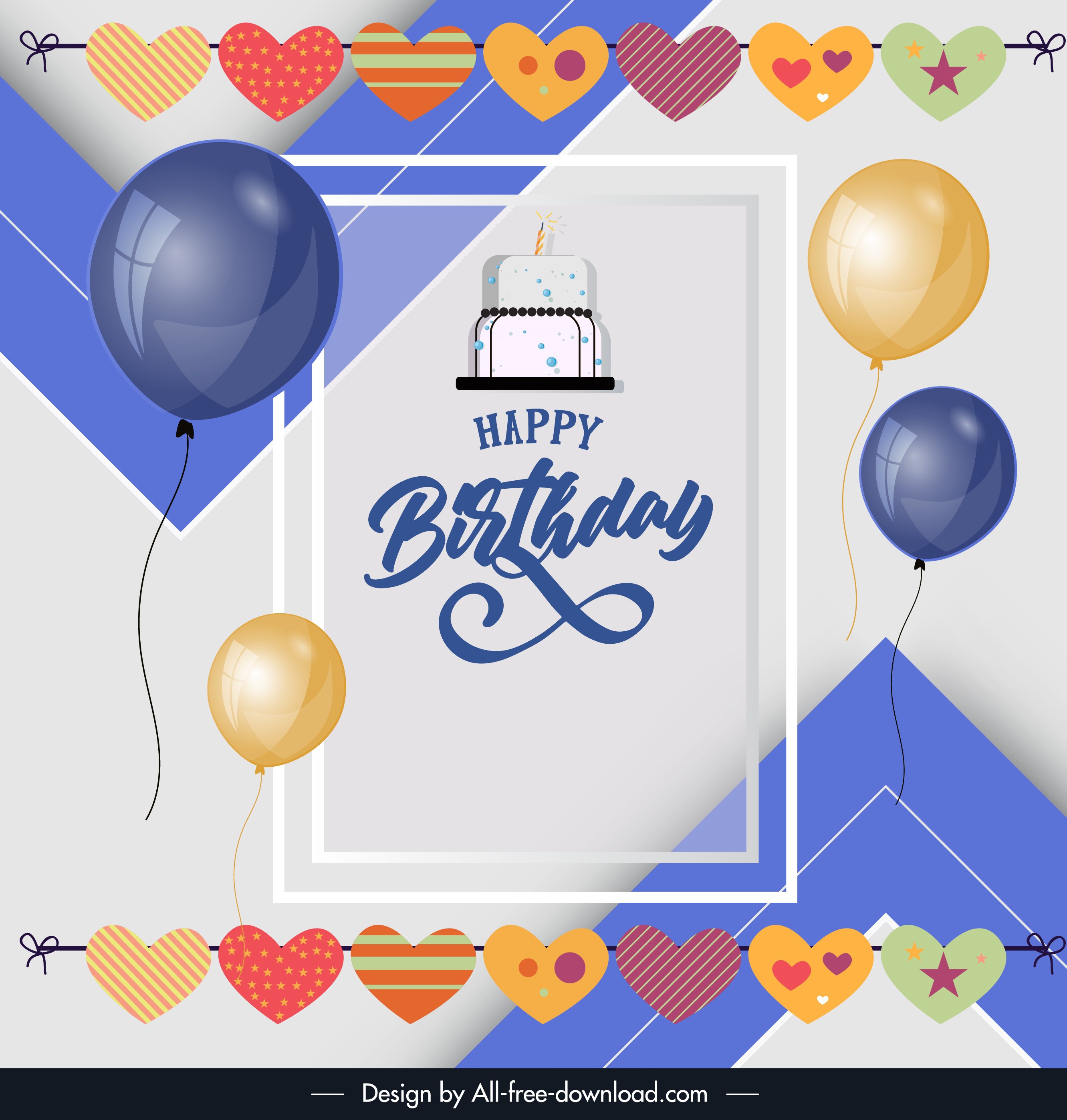 birthday poster template colorful elegant balloon hearts decor