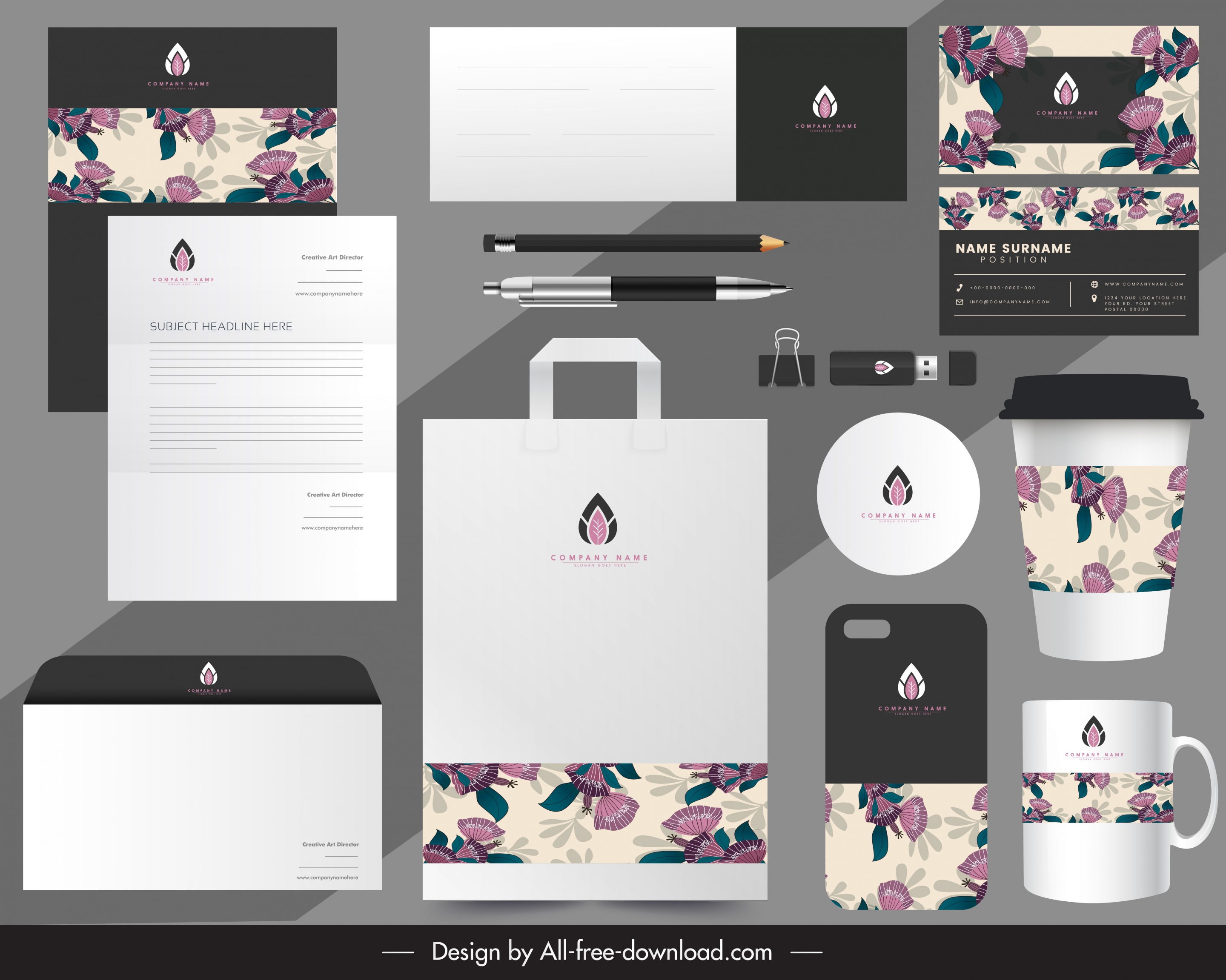 brand identity sets classic floral decor