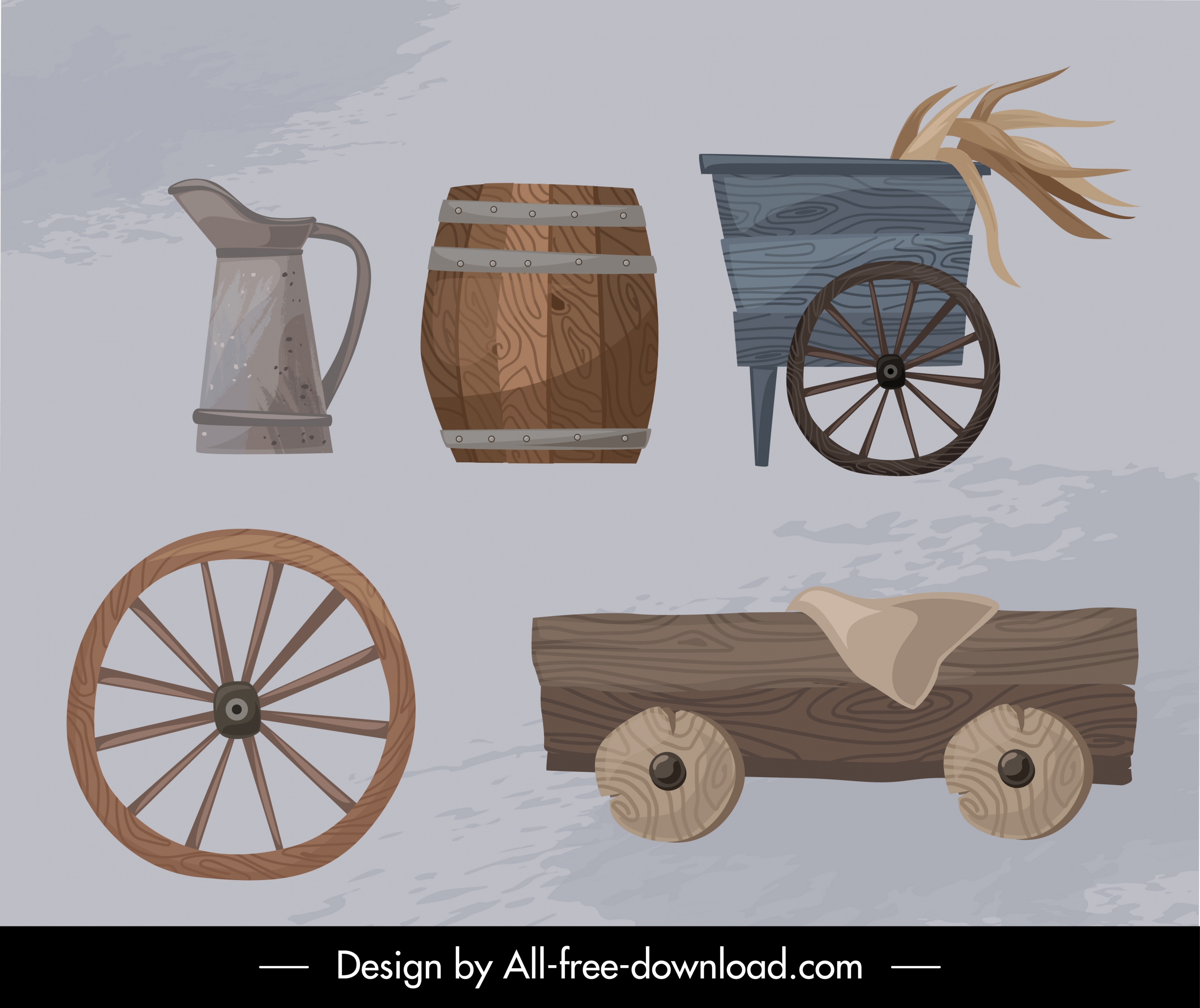 farming design elements retro wooden tools sketch