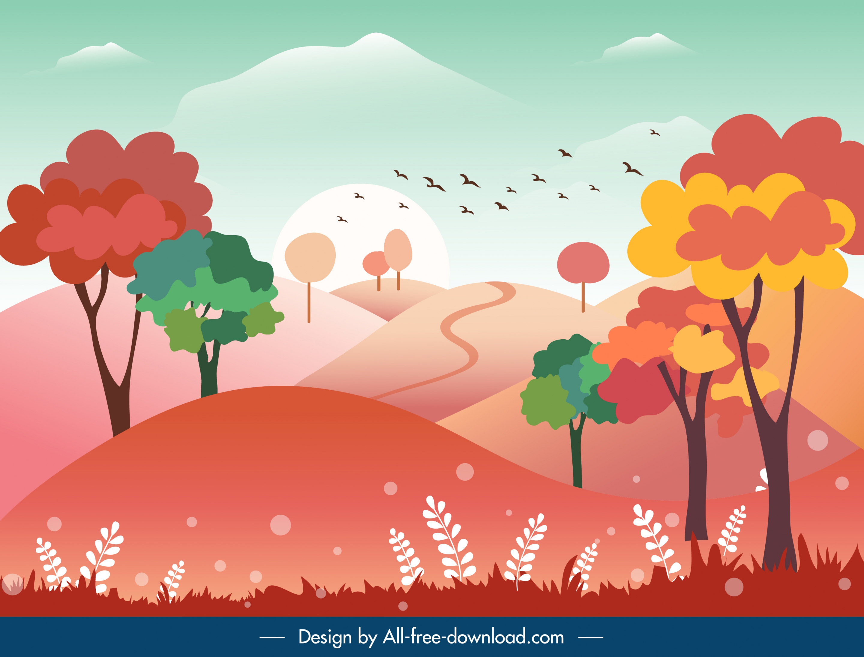 nature landscape background colorful flat classic design