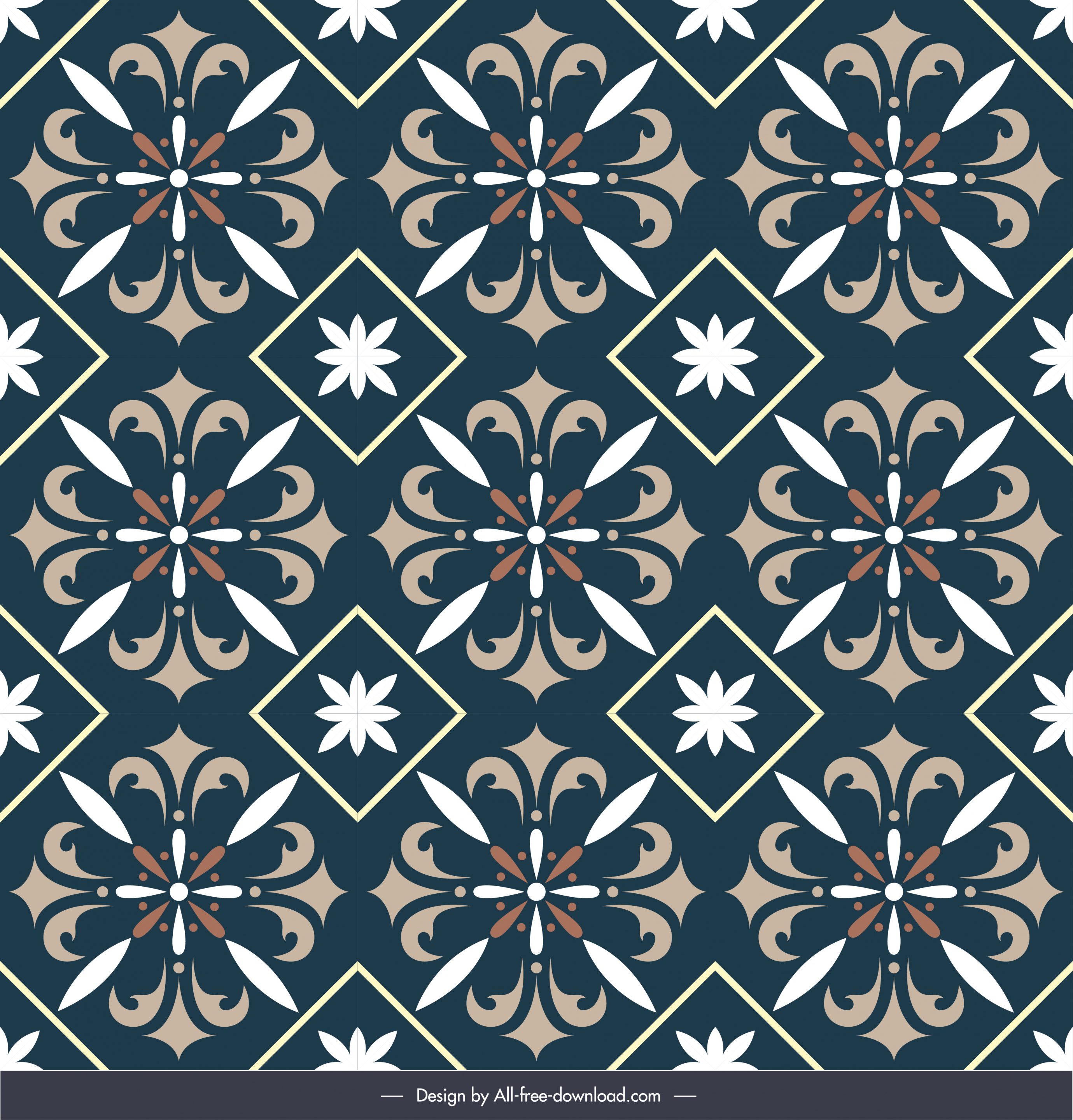 floral tile pattern template elegant dark repeating design