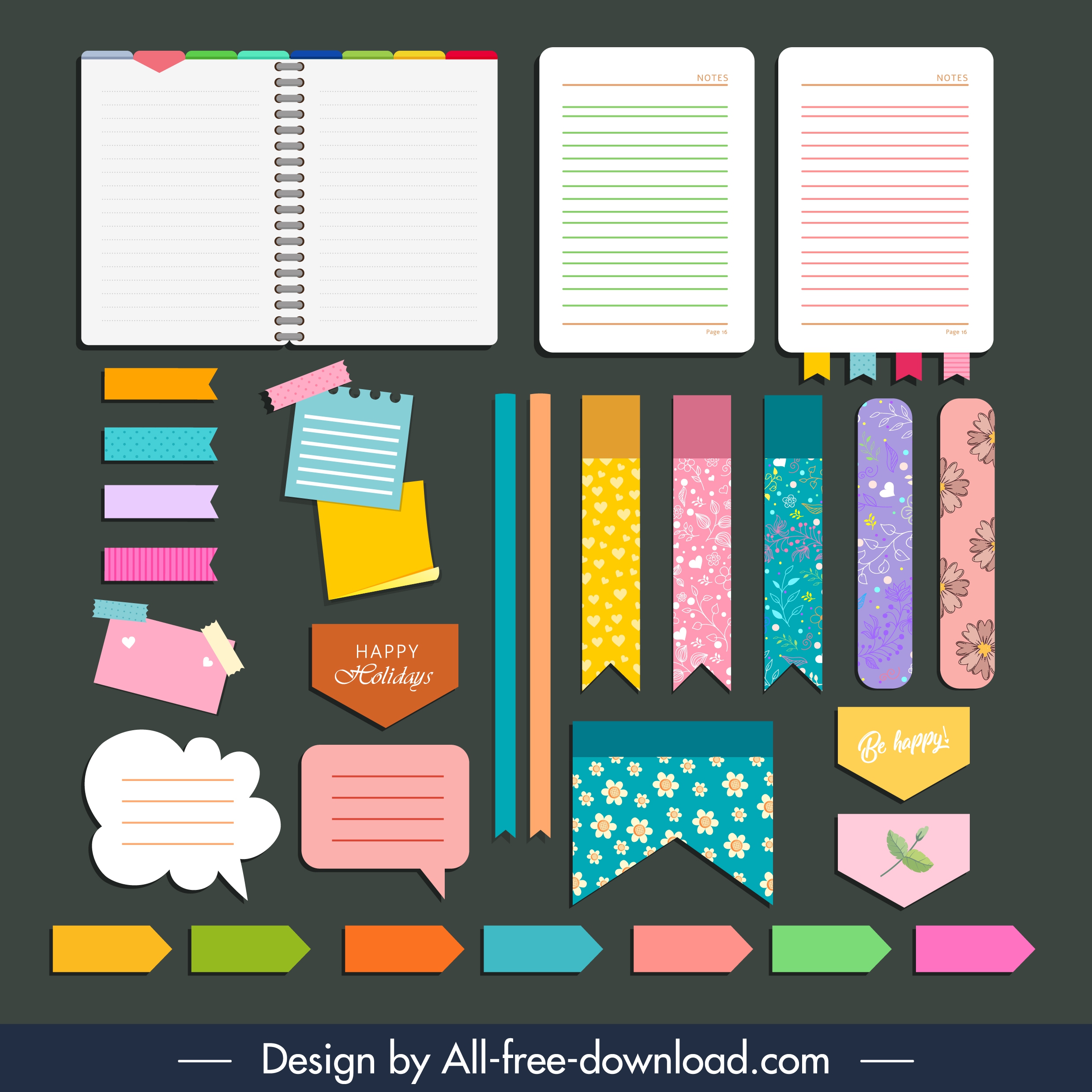 bookmark label elements colorful flat shapes