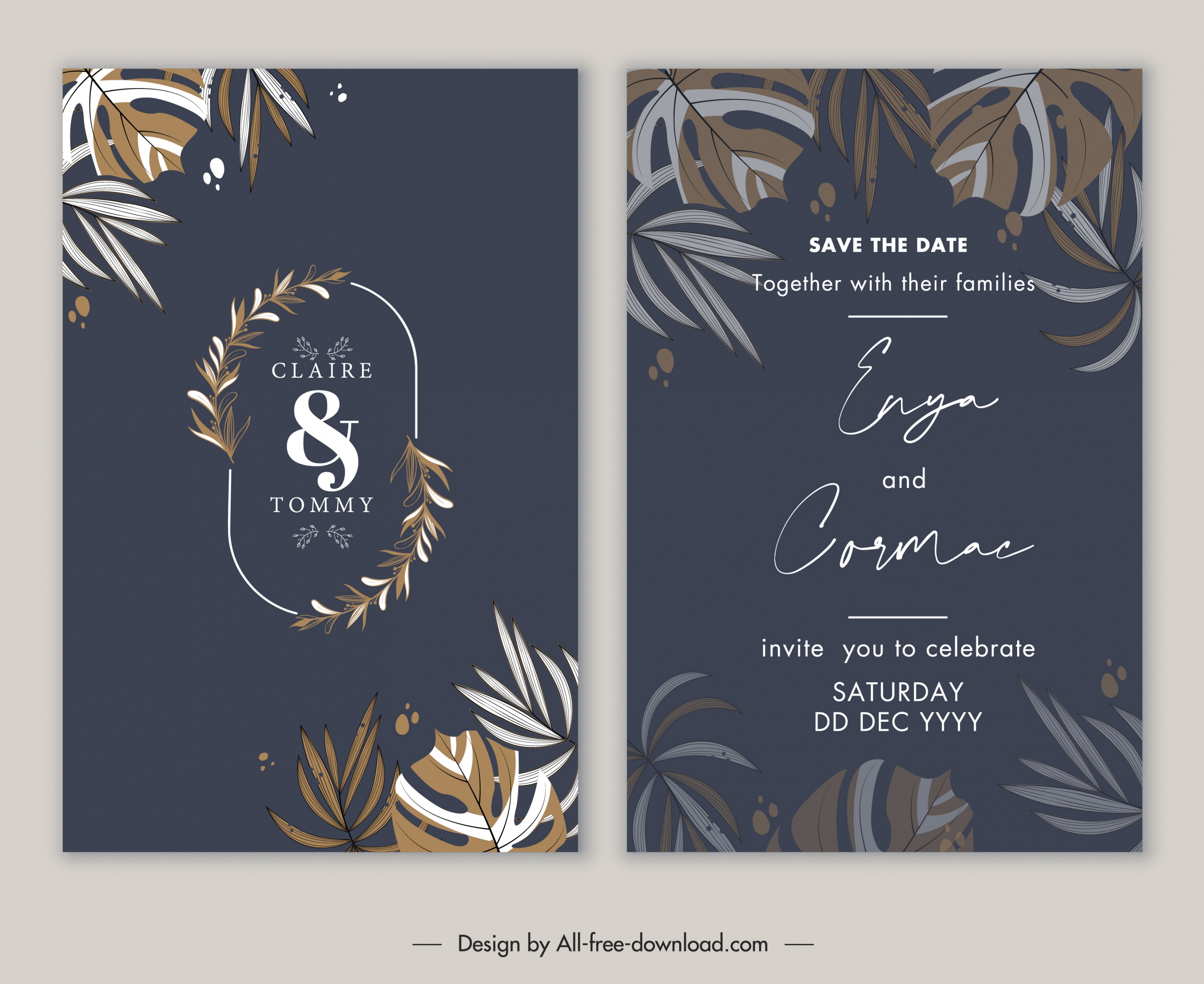 wedding card templates elegant dark design classic leaves