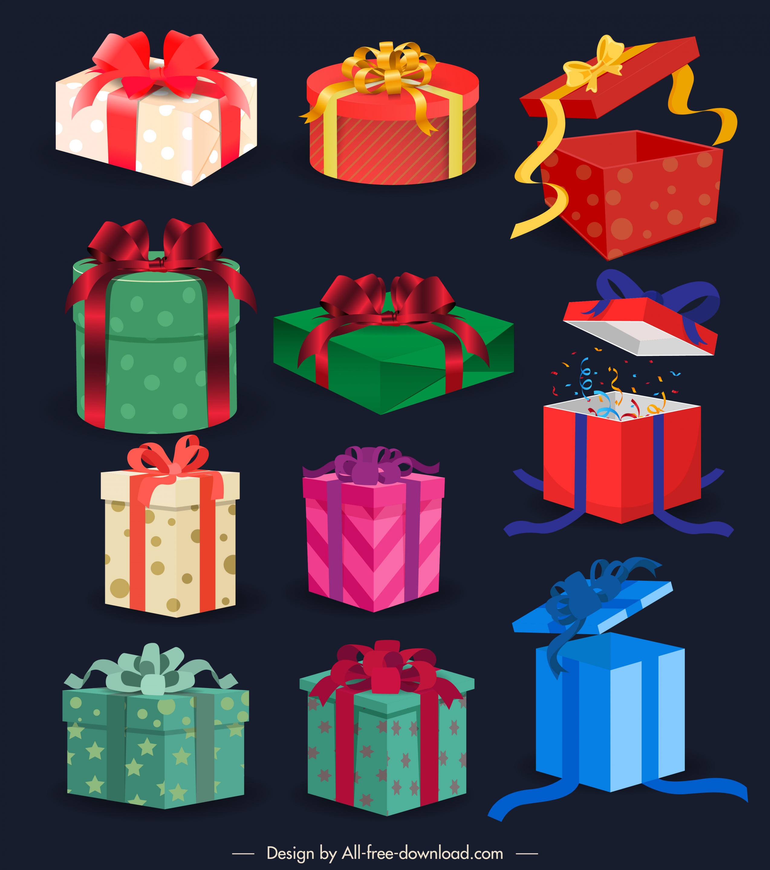 present box icons colored modern 3d sketch