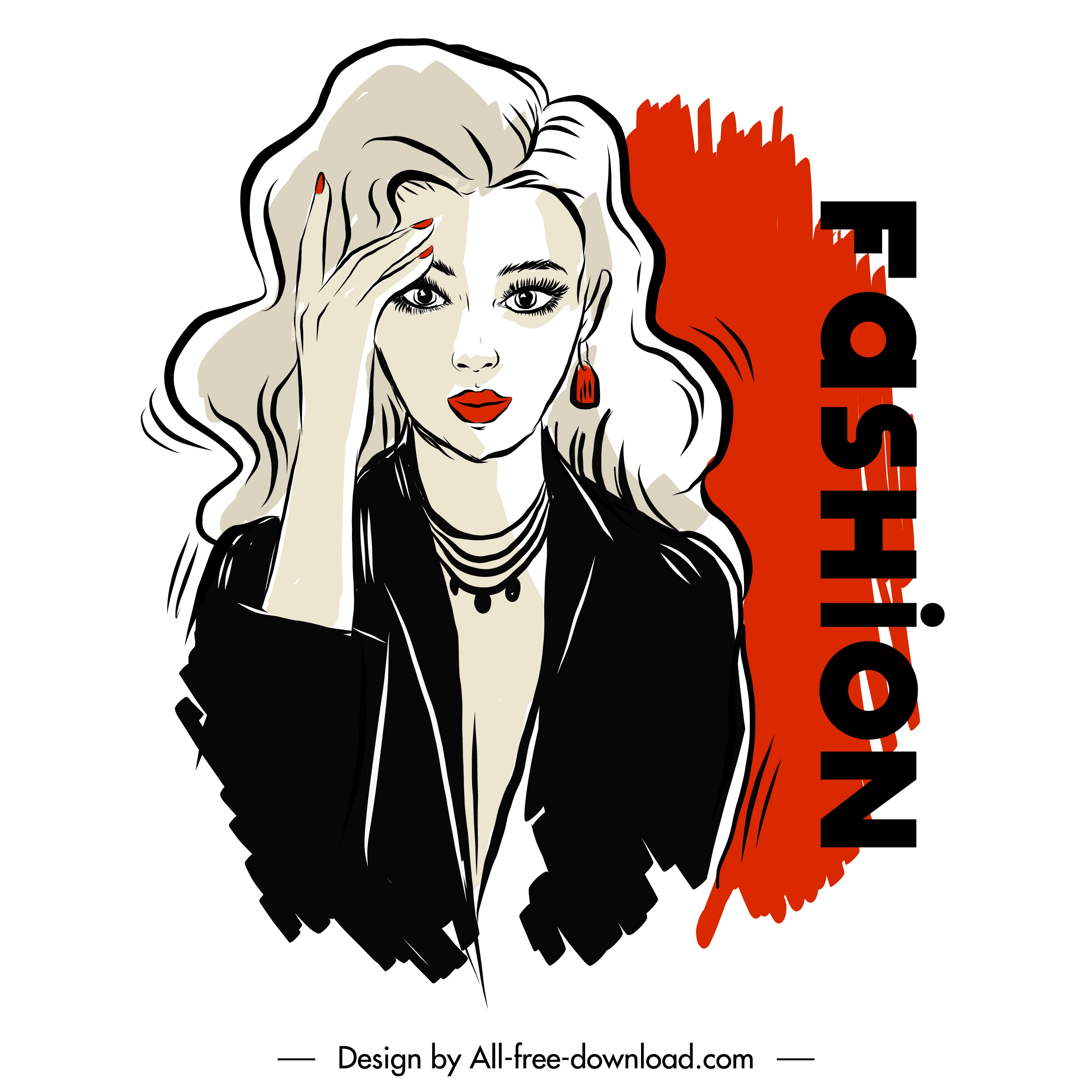 fashion poster template elegant lady sketch handdrawn cartoon