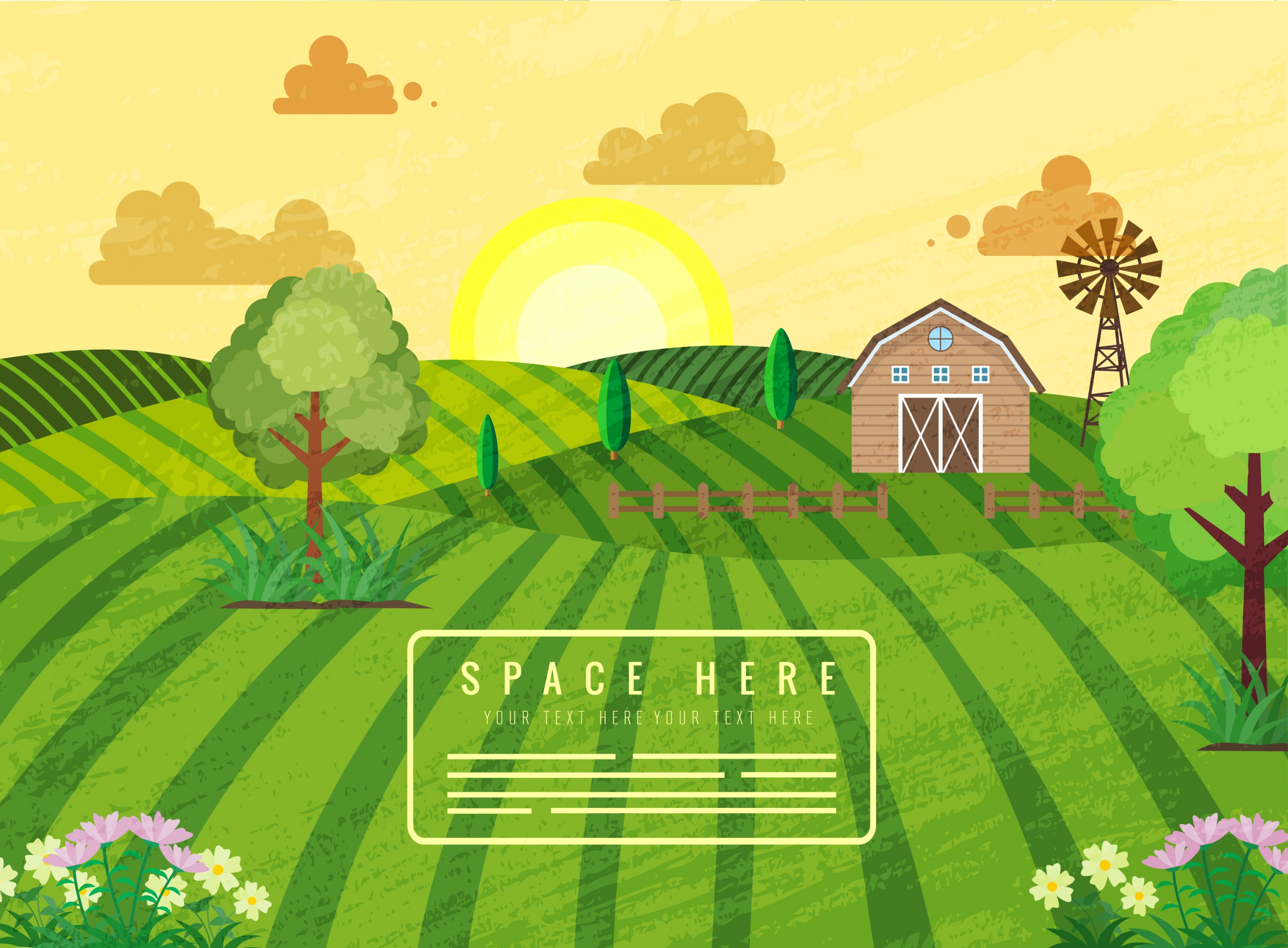 agriculture farm background field hill warehouse sun icons