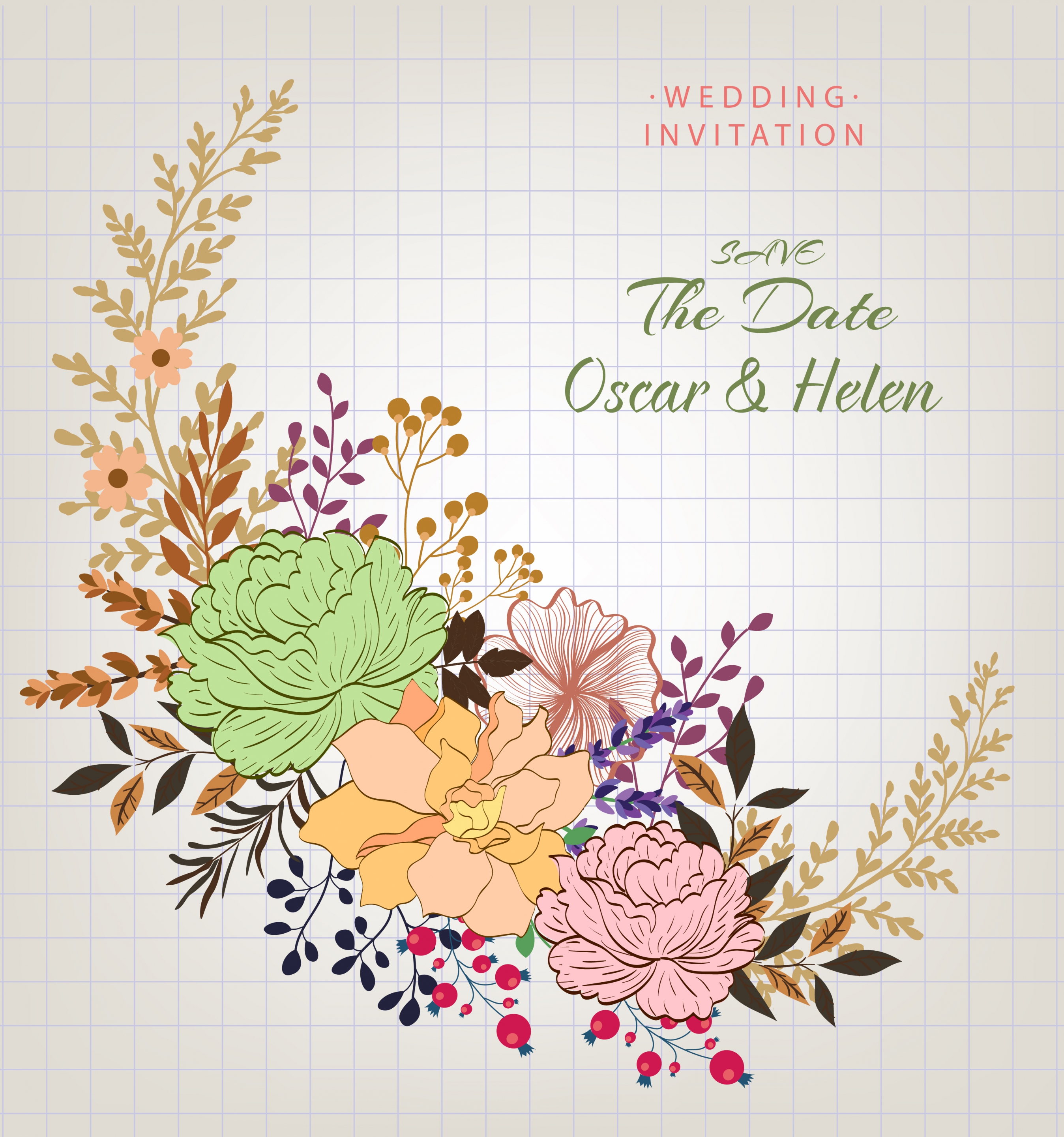 wedding card template flowers decoration classical design