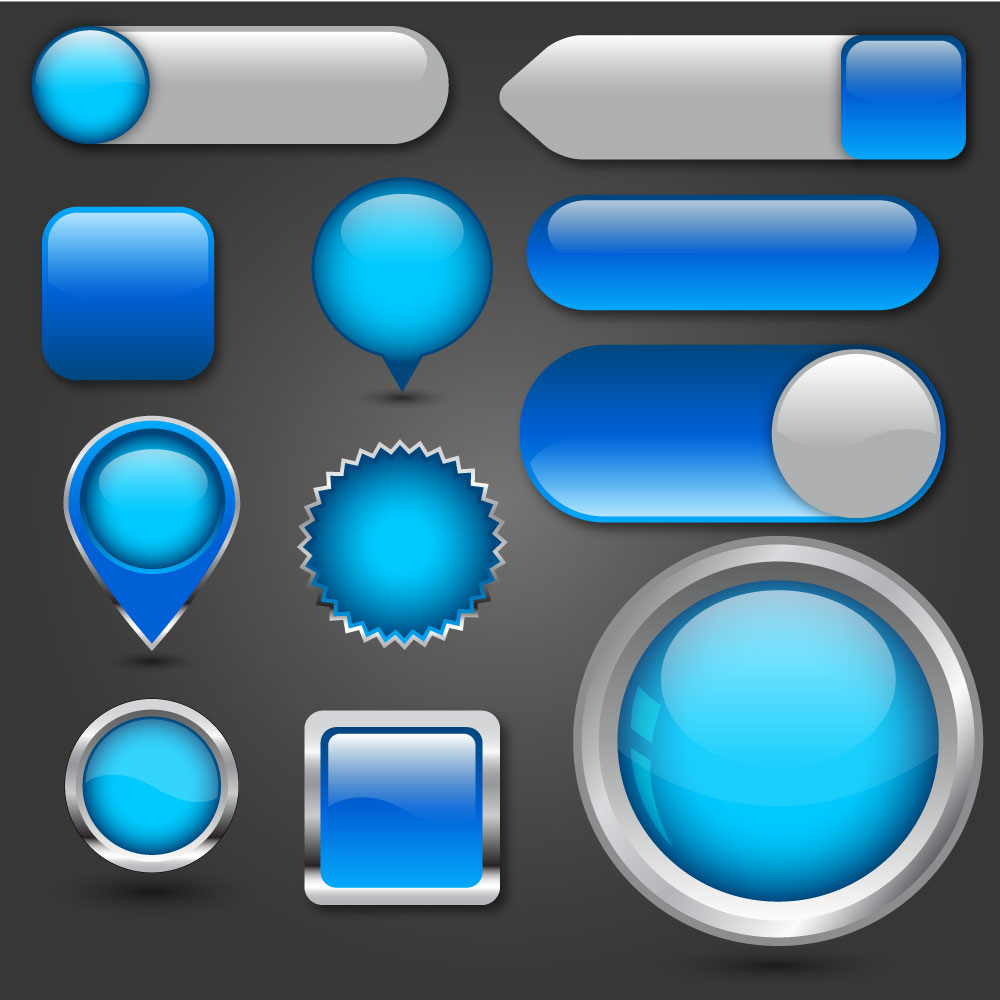 blue multishaped digital buttons collection