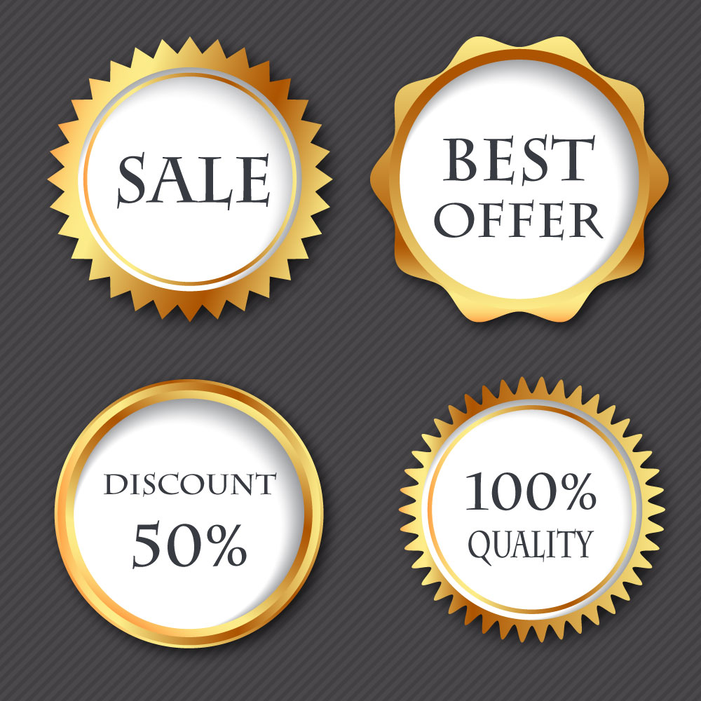 sale promotion round icons with yellow border