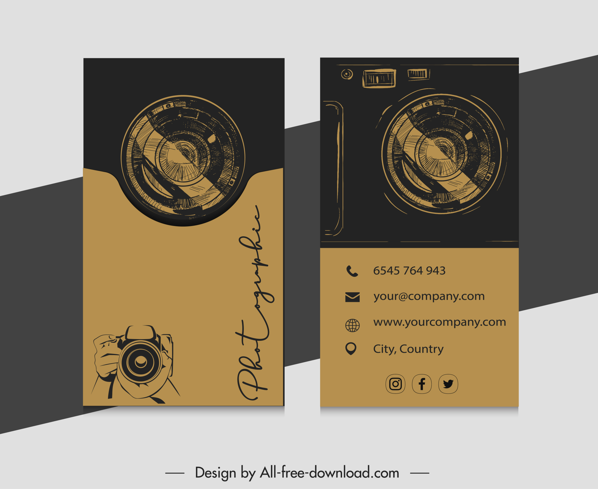 photography business card template flat dark retro lens