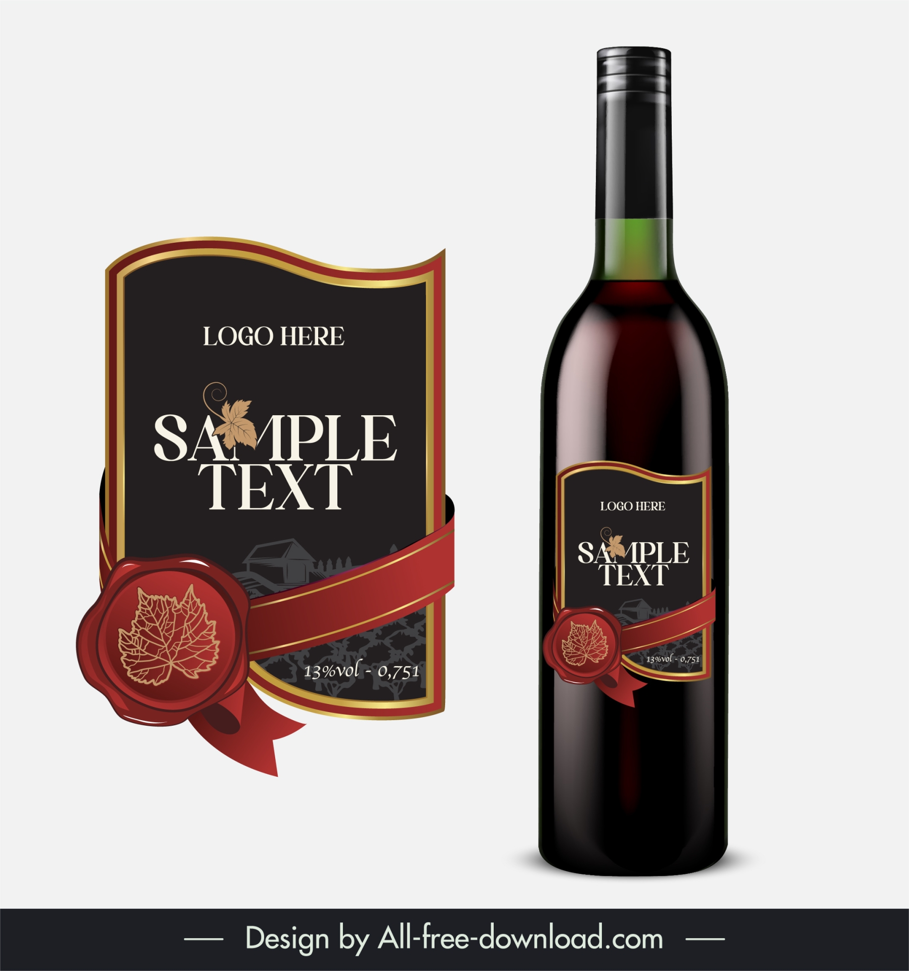 wine bottle packaging template realistic luxury dark elegance