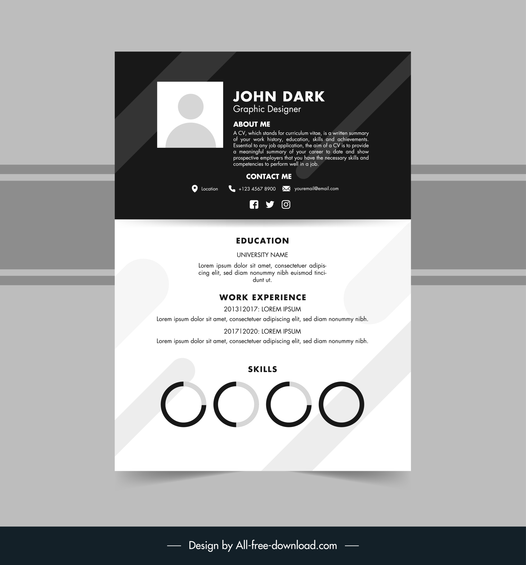 minimal cv template modern elegant black and white design