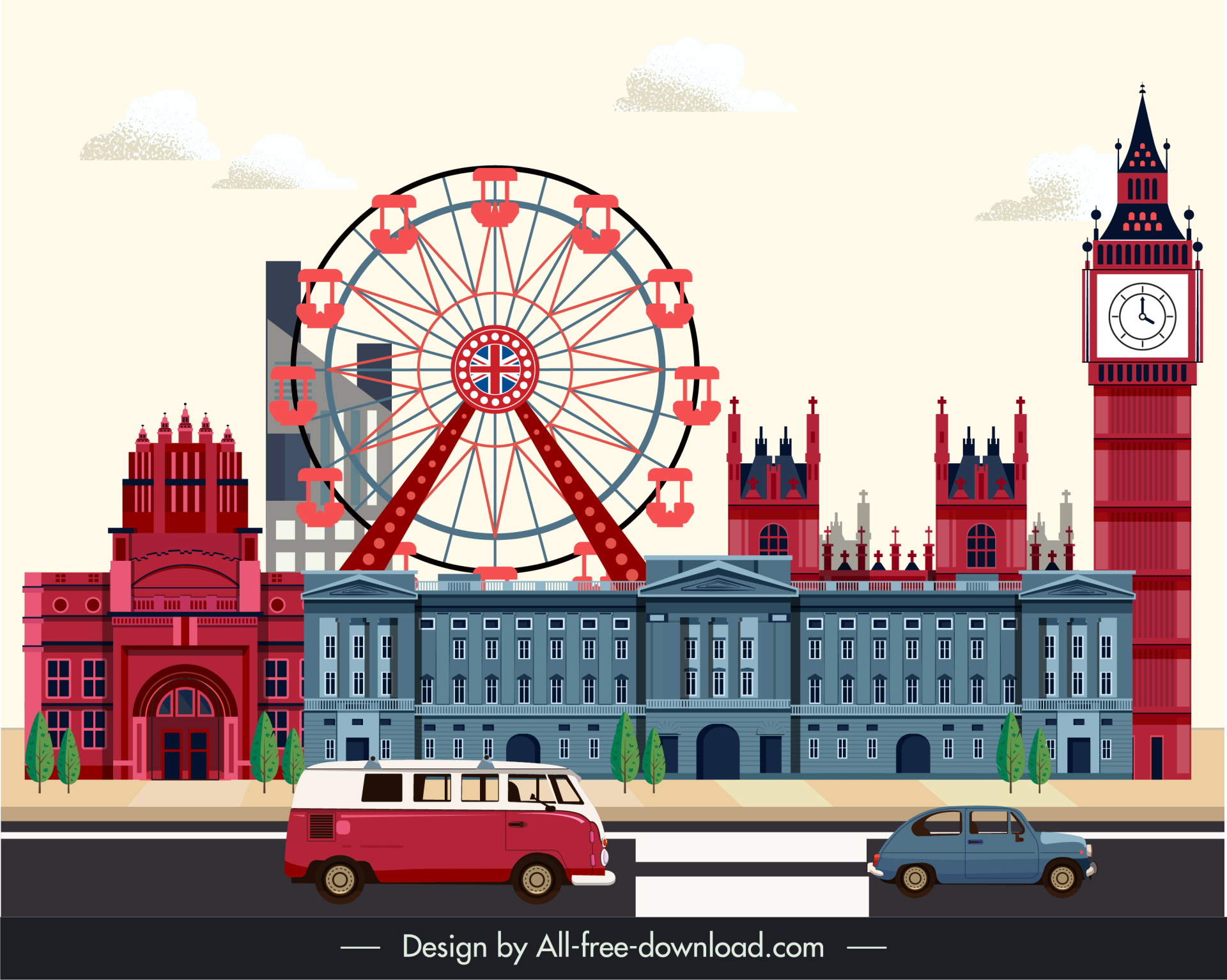 london scene backdrop template flat symbols outline 