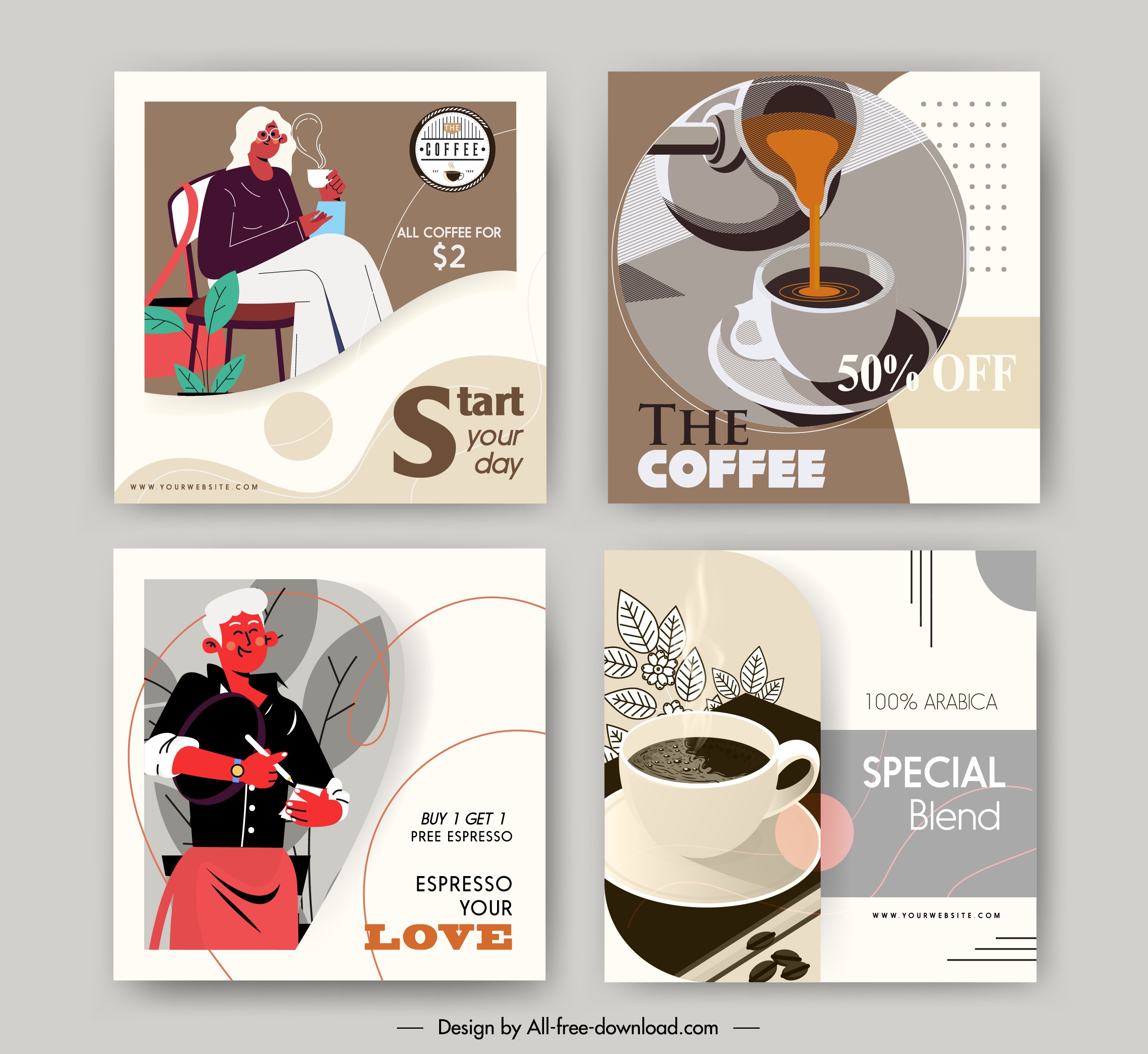 coffee advertising banner colored retro design