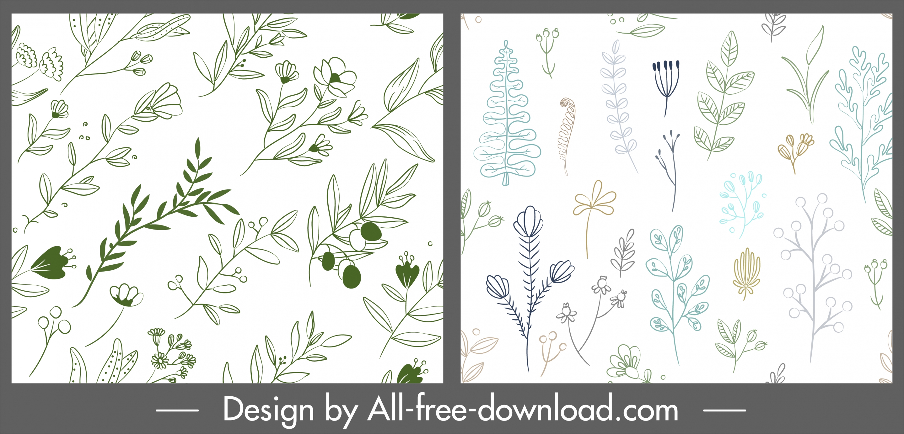 flowers pattern templates bright handdrawn flat sketch