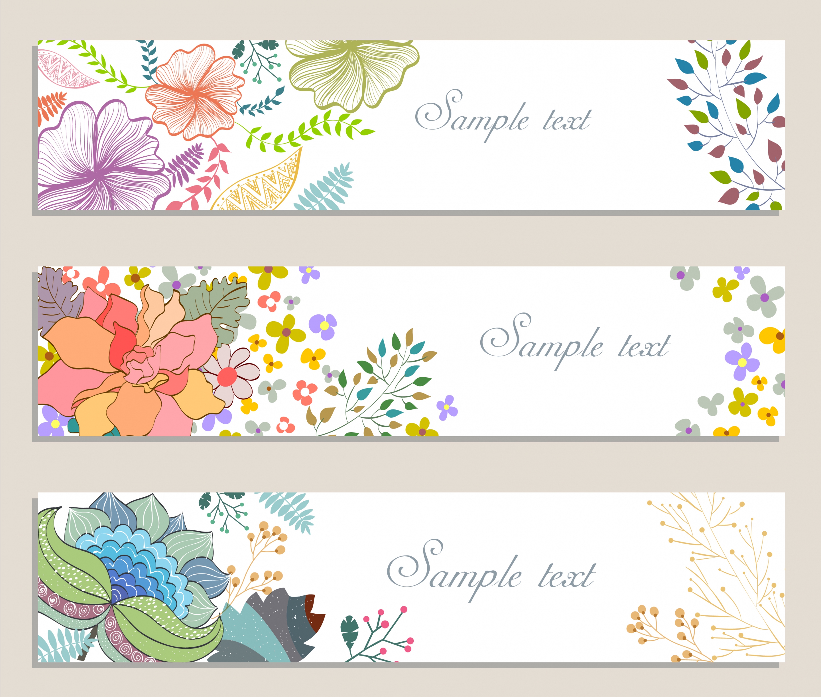 flowers background sets colorful handdrawn decor