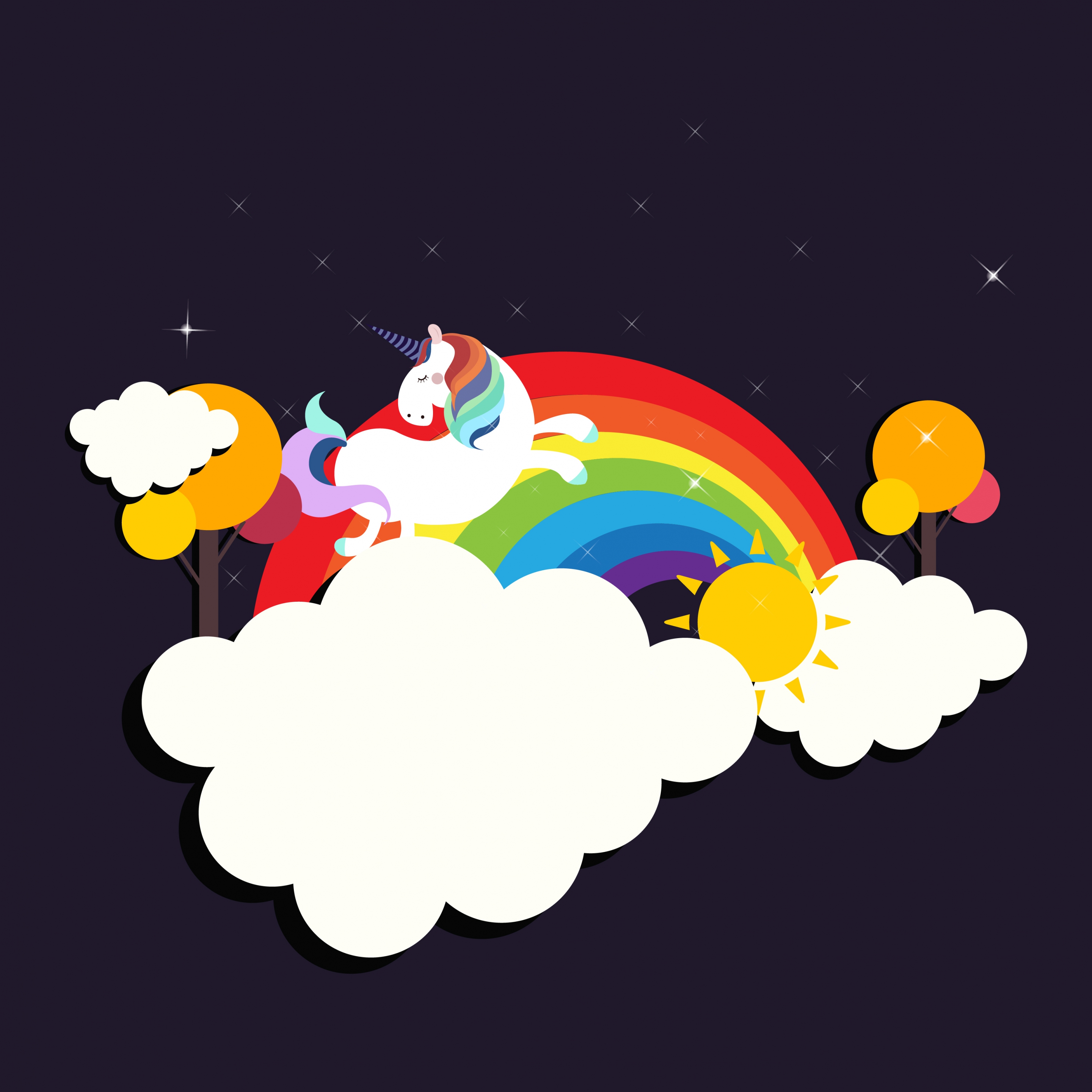 legendary background flying horse colorful rainbow cloud decoration