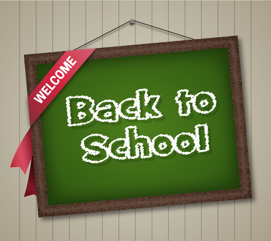 back to school illustration with text on chalkboard