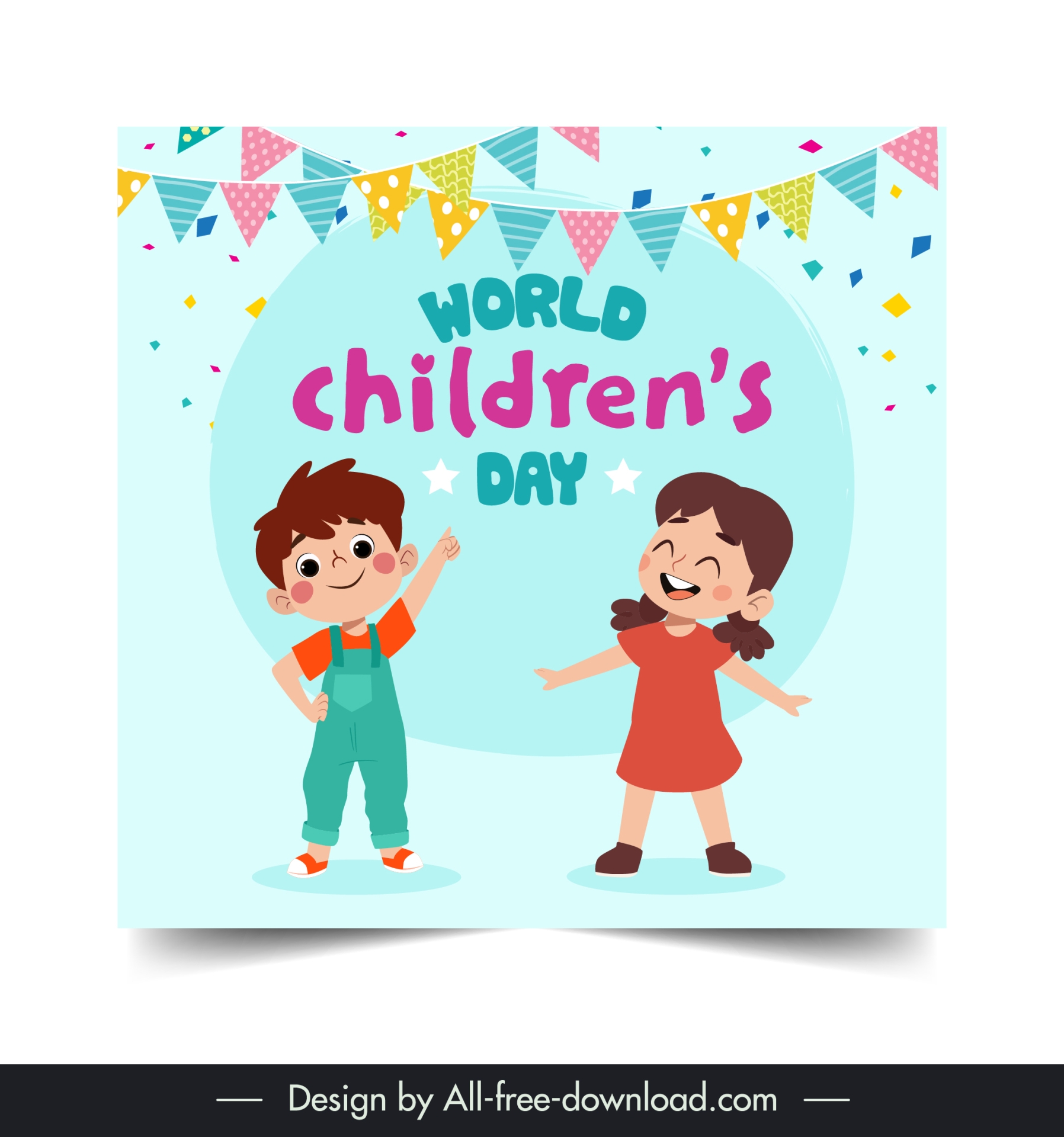 childrens day poster template cute dynamic cartoon ribbon confetti