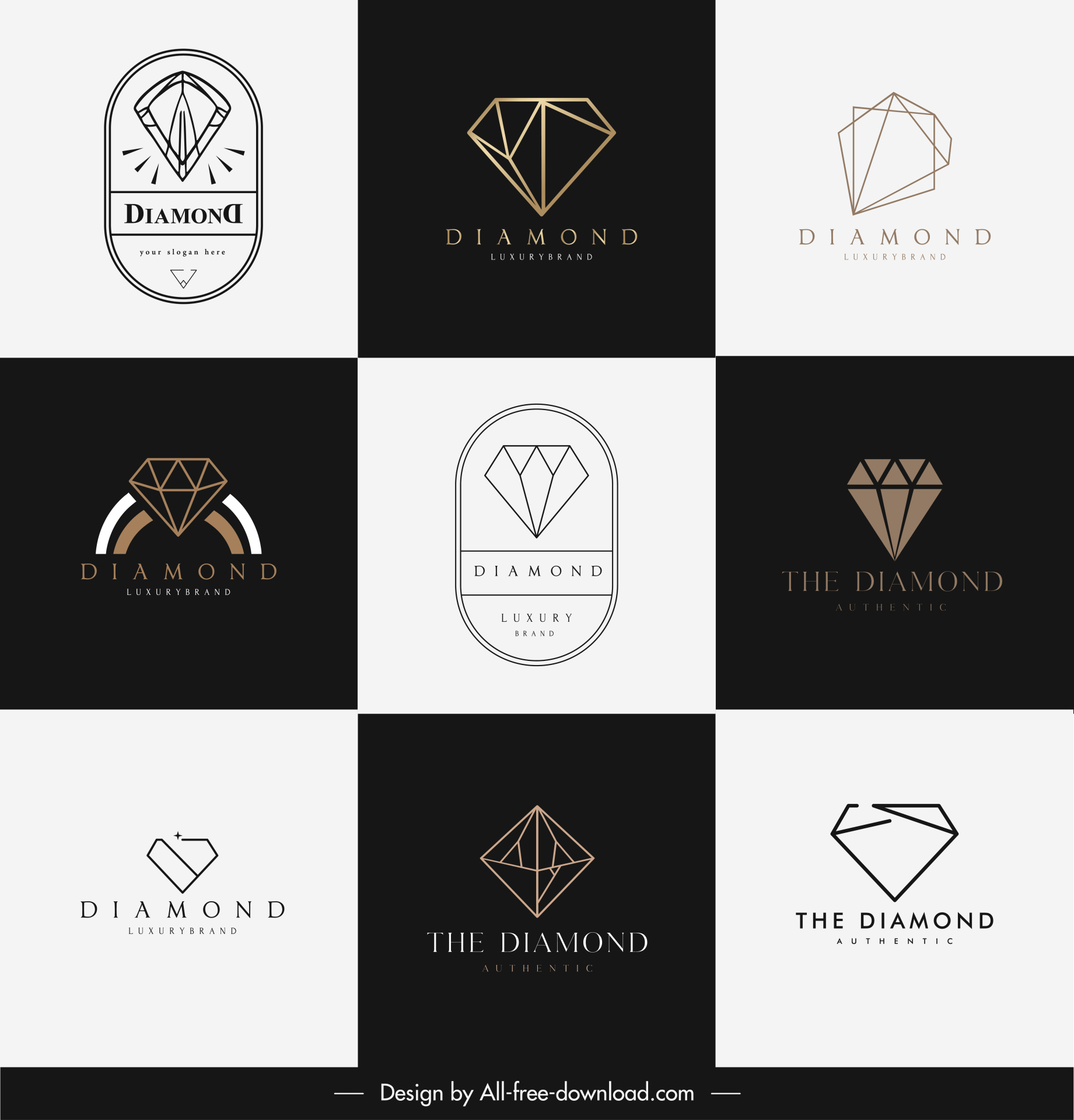 diamond logo templates collection elegant contrast sketch 