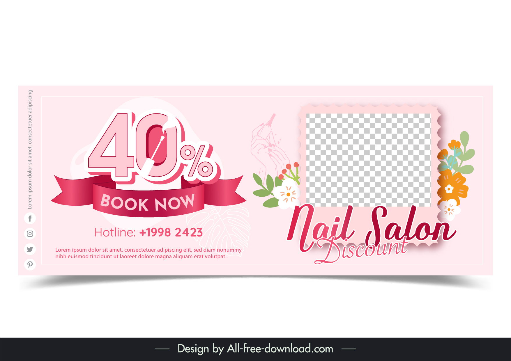 nail salon discount banner template elegant checkered flowers 