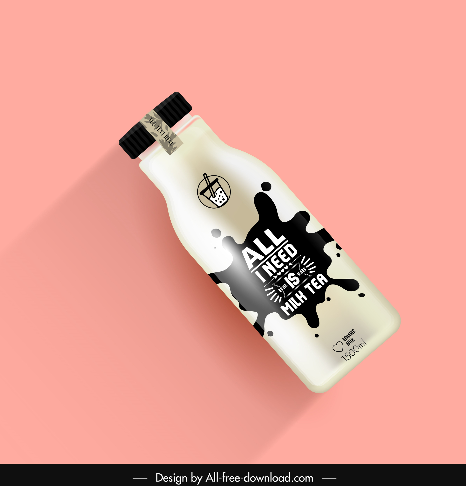 milk tea bottle packaging template splashing liquid decor