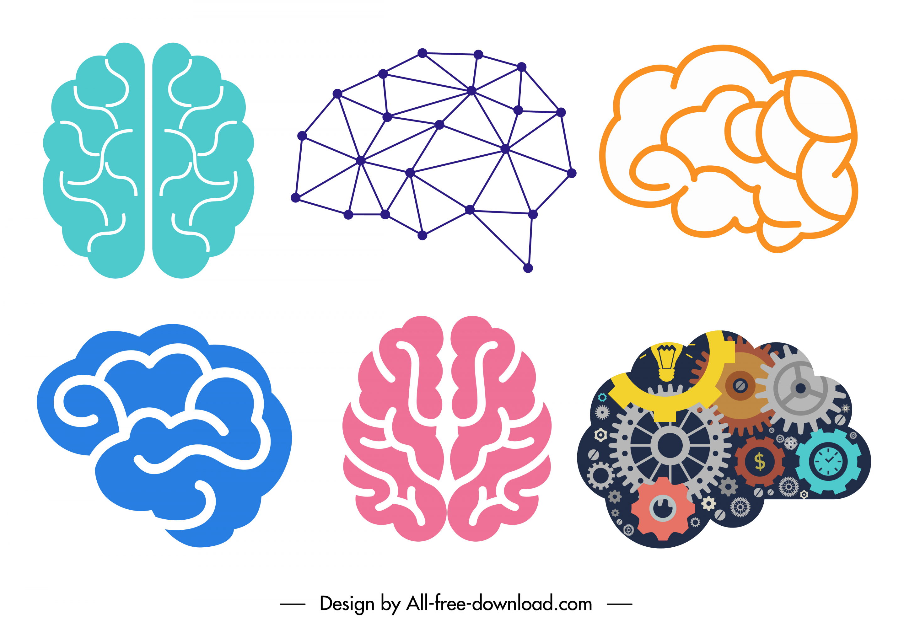 decorative brain icons colorful flat shapes