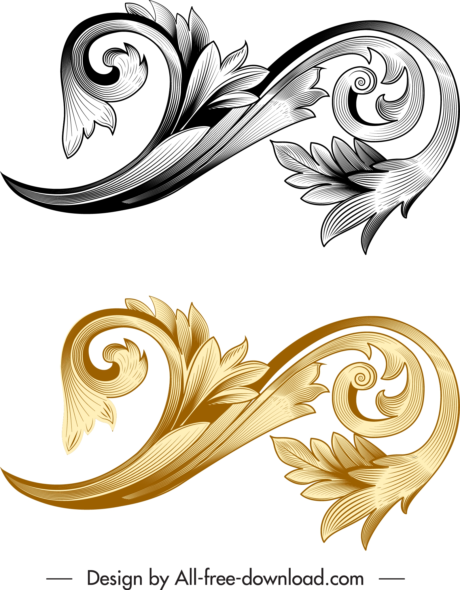 vintage baroque template elegant floral curved sketch