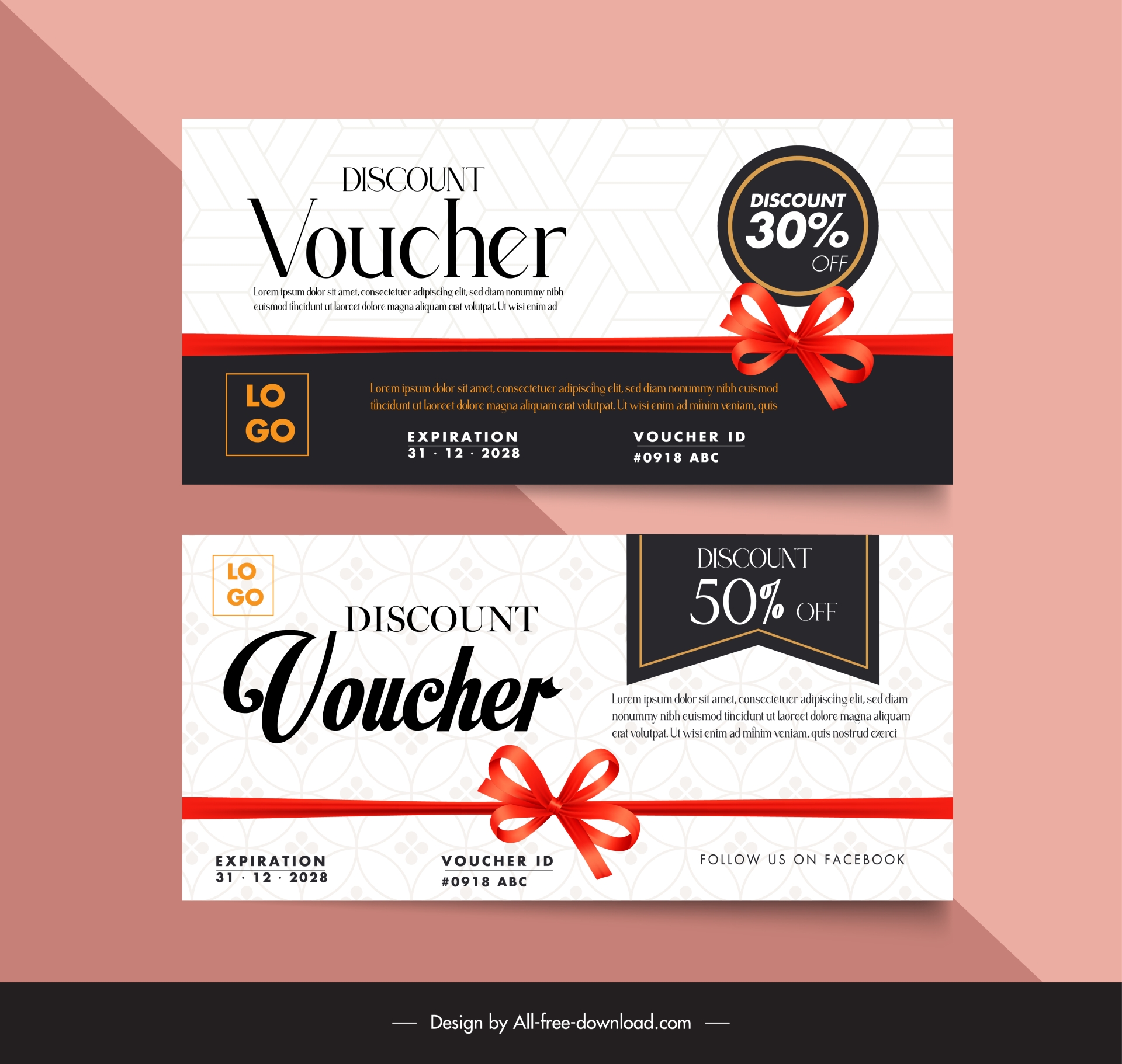 discount voucher template elegant ribbon knot decor