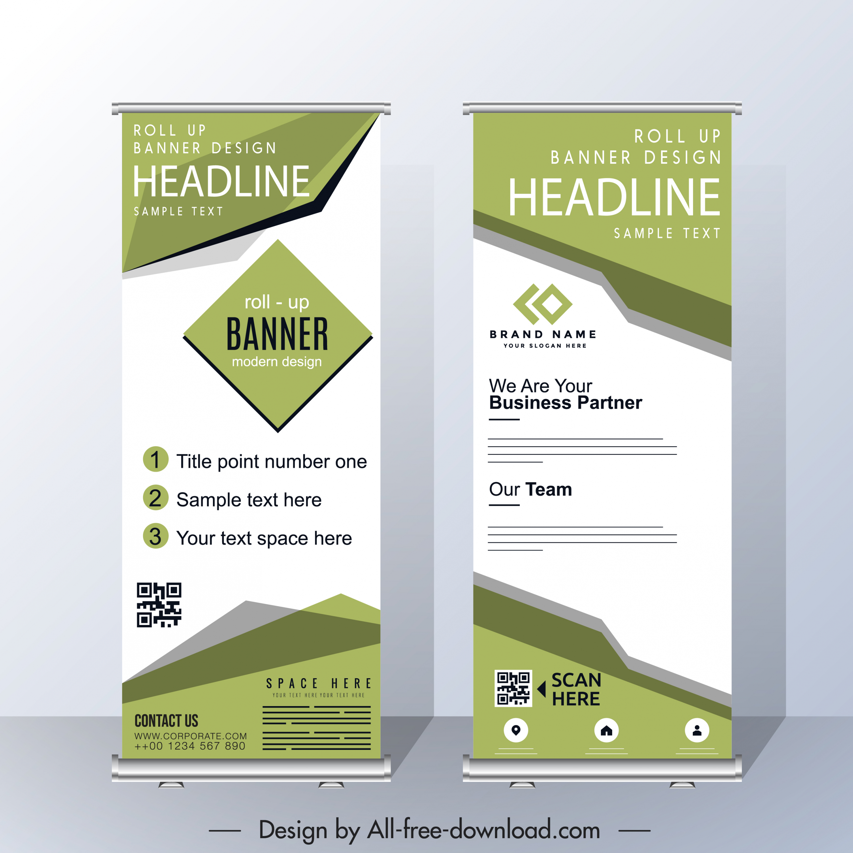 roll up banner templates elegant bright green white