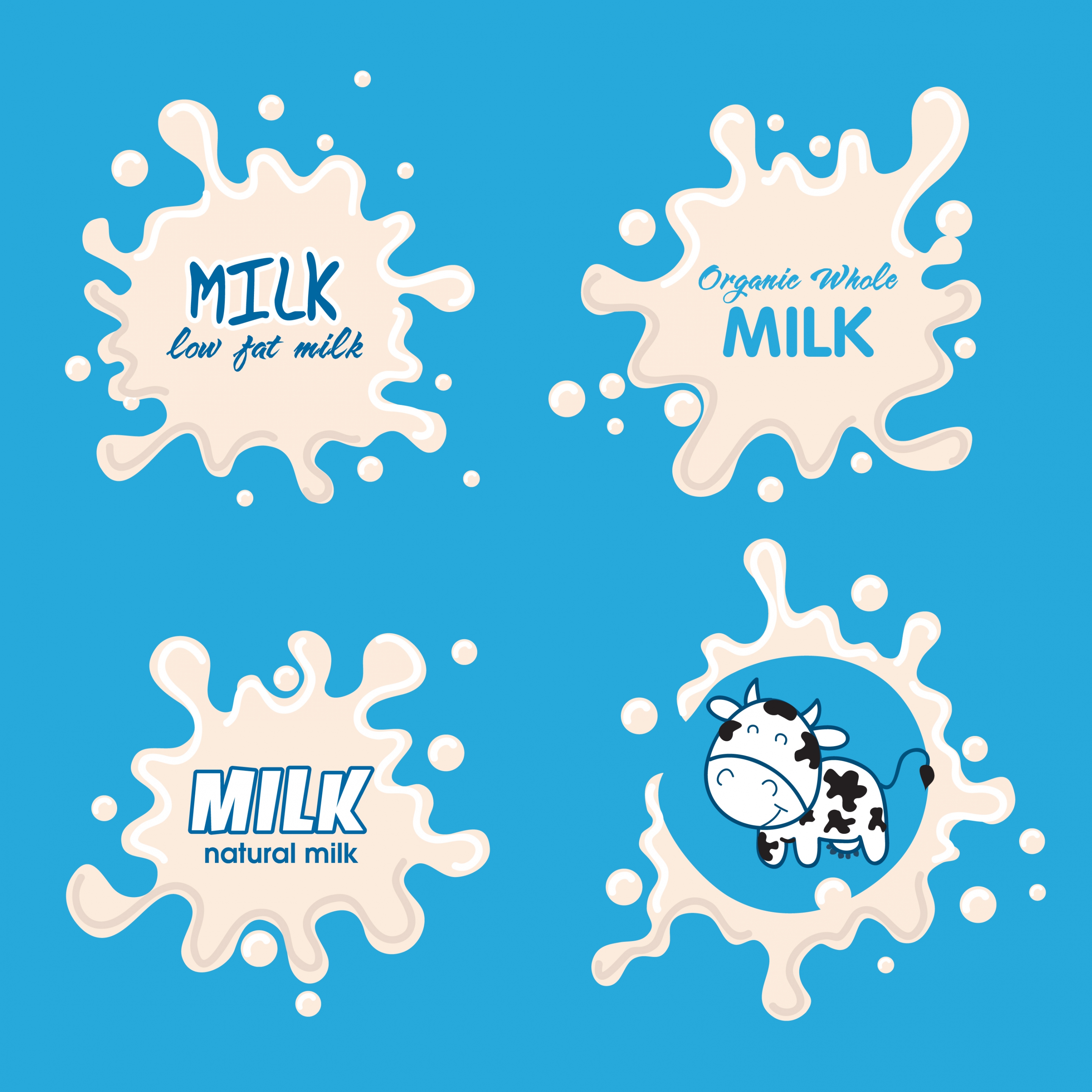 fresh milk design elements splashed liquid cow icons