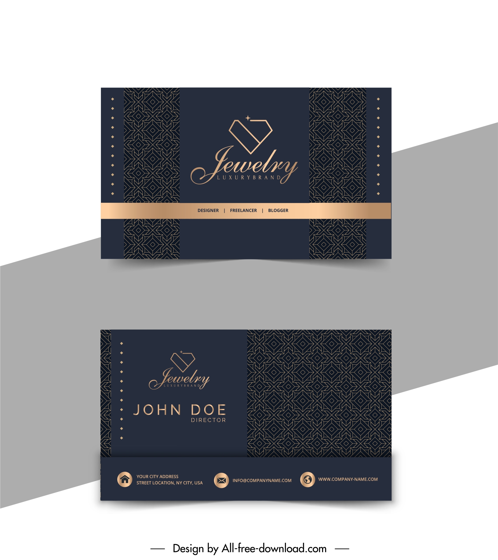 jewelry business card templates luxury dark diamond geometry decor