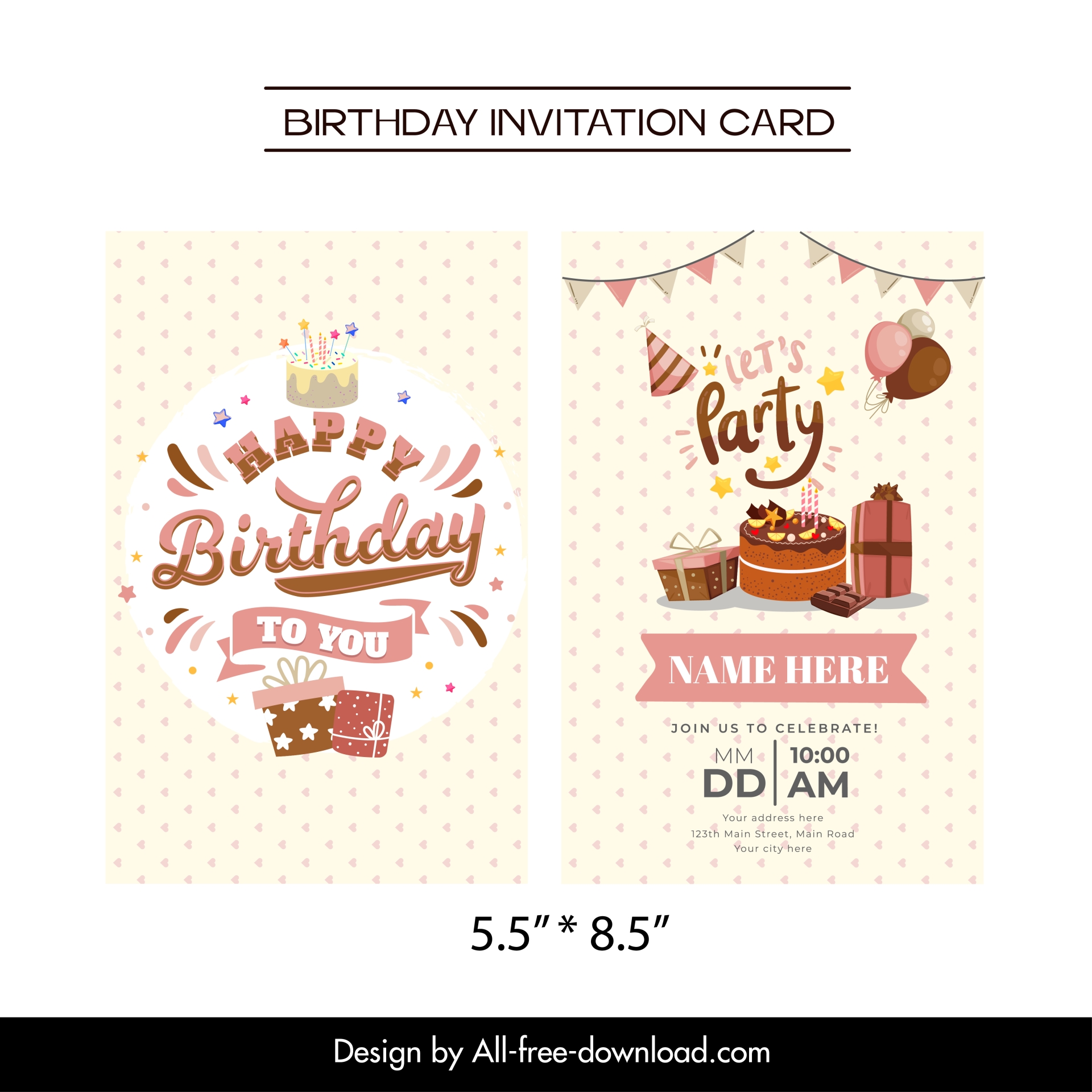 birthday invitation card tempalte dynamic gifts balloons ribbon decor