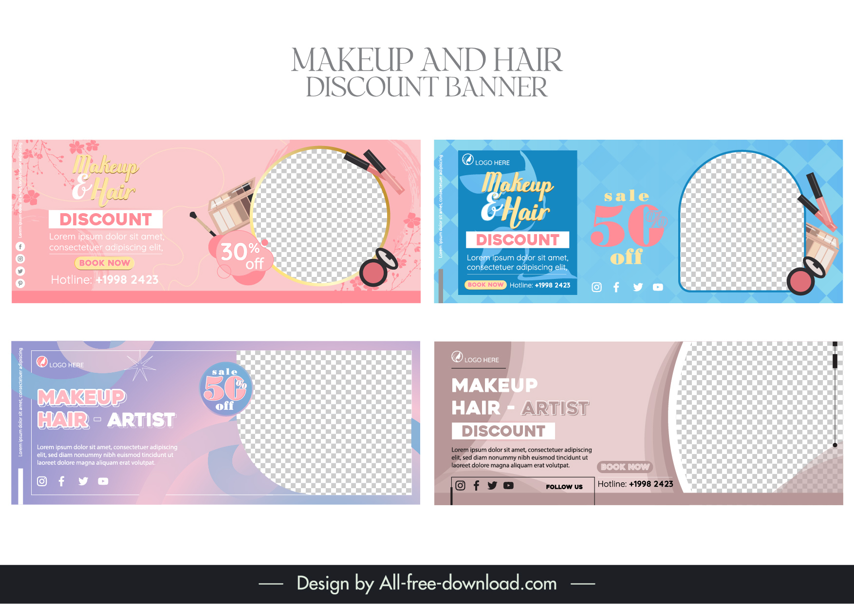 synthetic hair and makeup discount banner templates elegant checkered