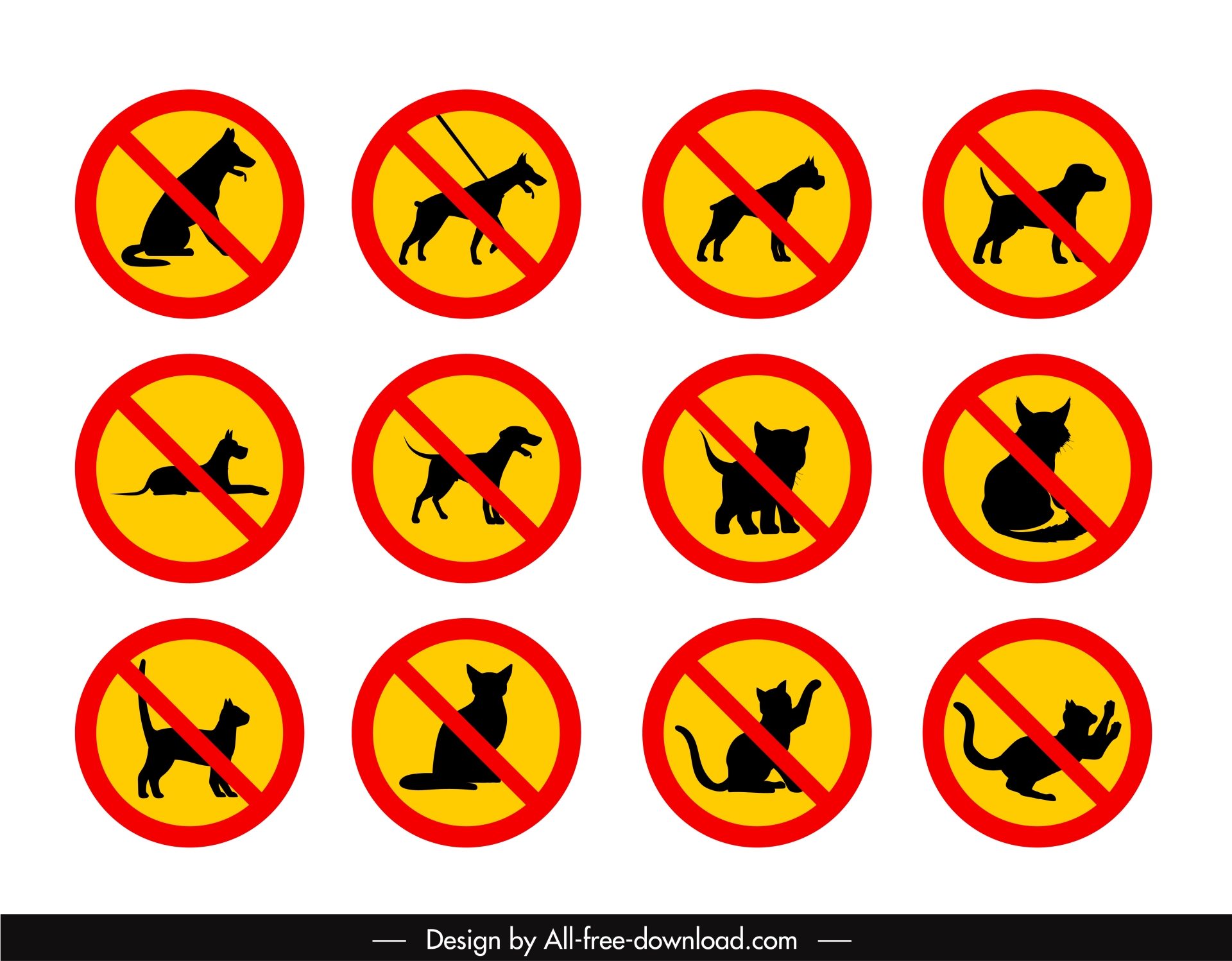 no pet allow sign templates collection flat silhouette dogs cats