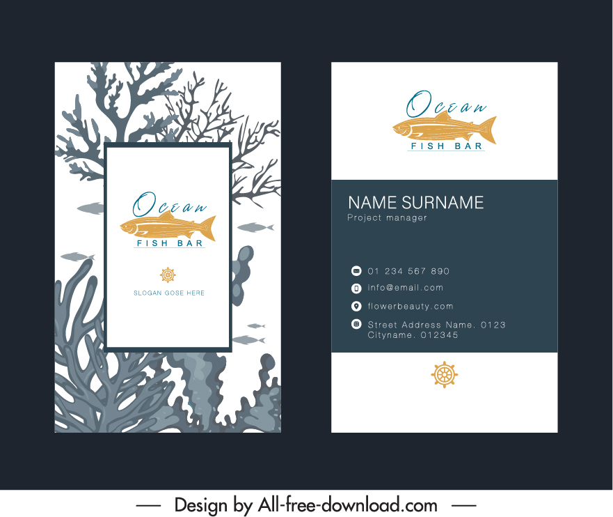 business cards templates sea elements decor