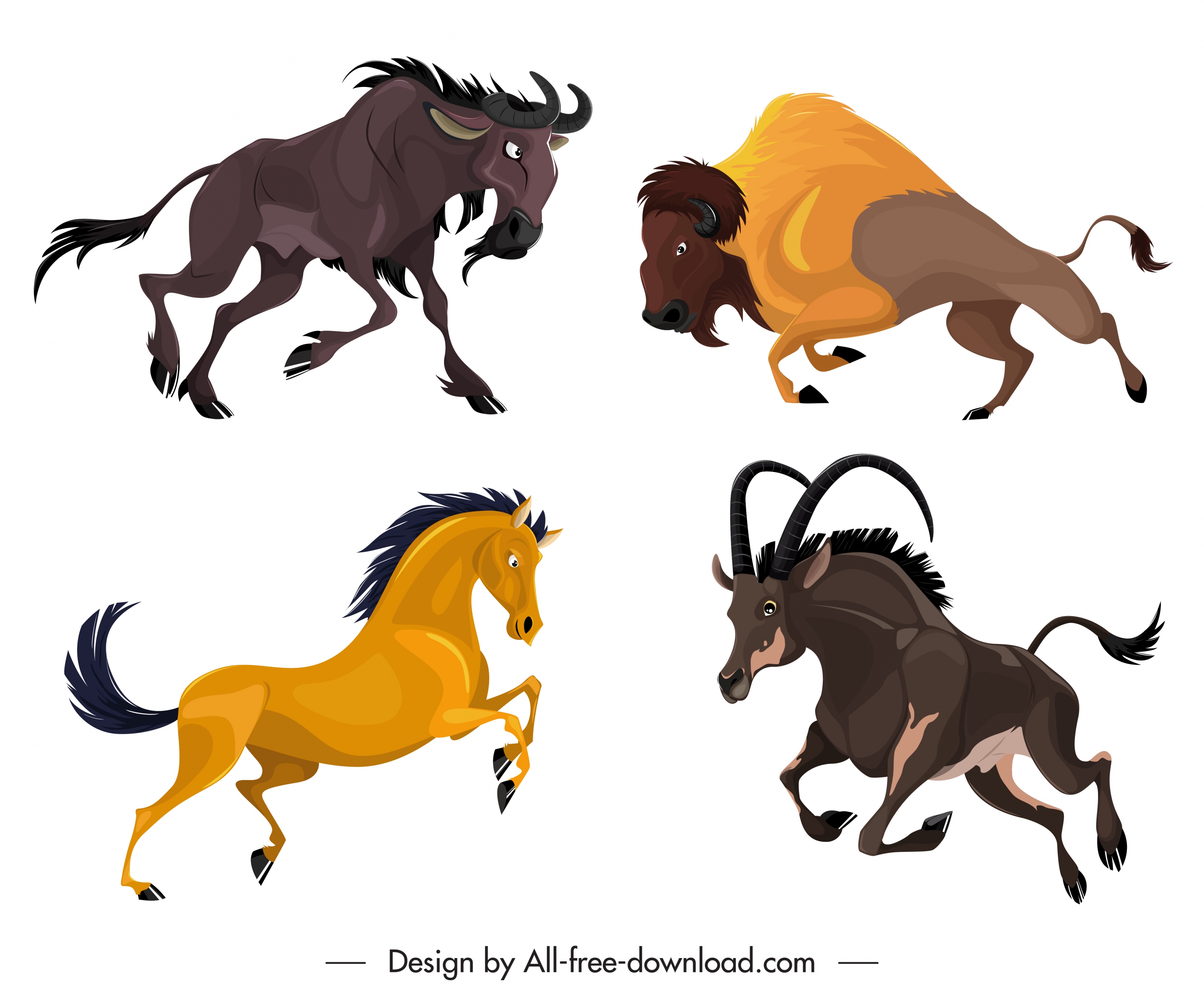 graminivore species icons antelope bull horse cartoon sketch