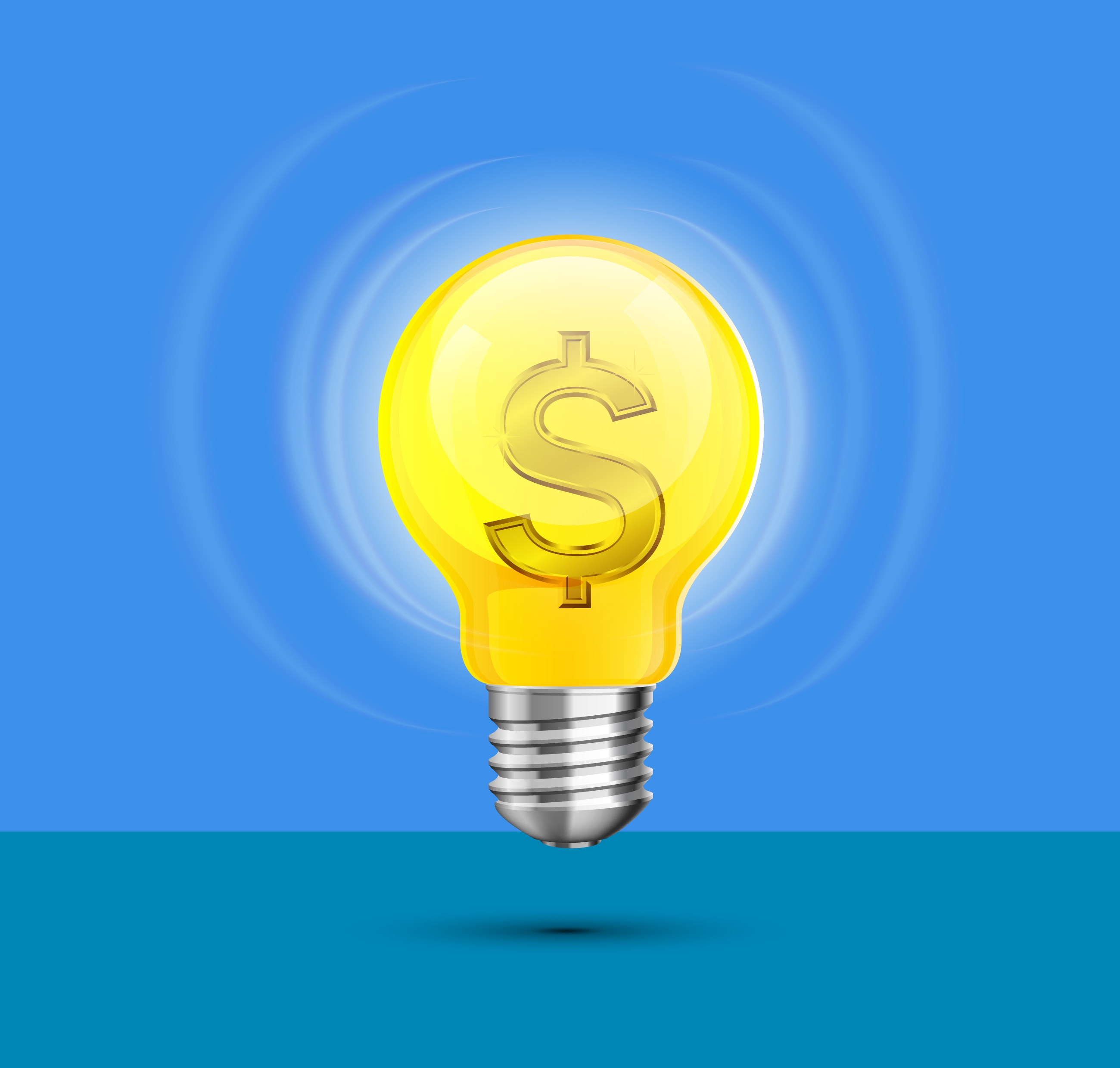 business concept shiny lightbulb currency icons decor