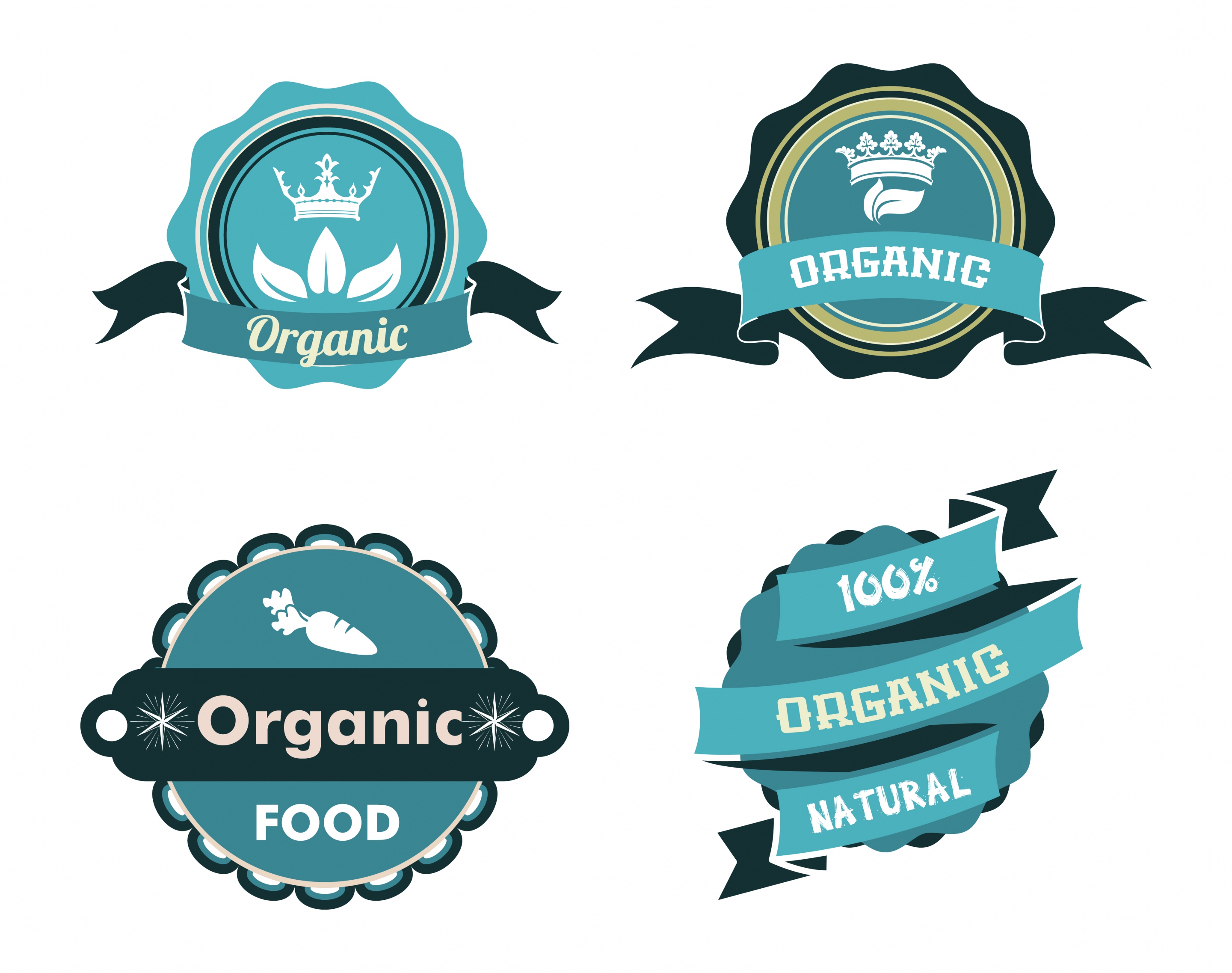 organic food labels collection various shapes in blue