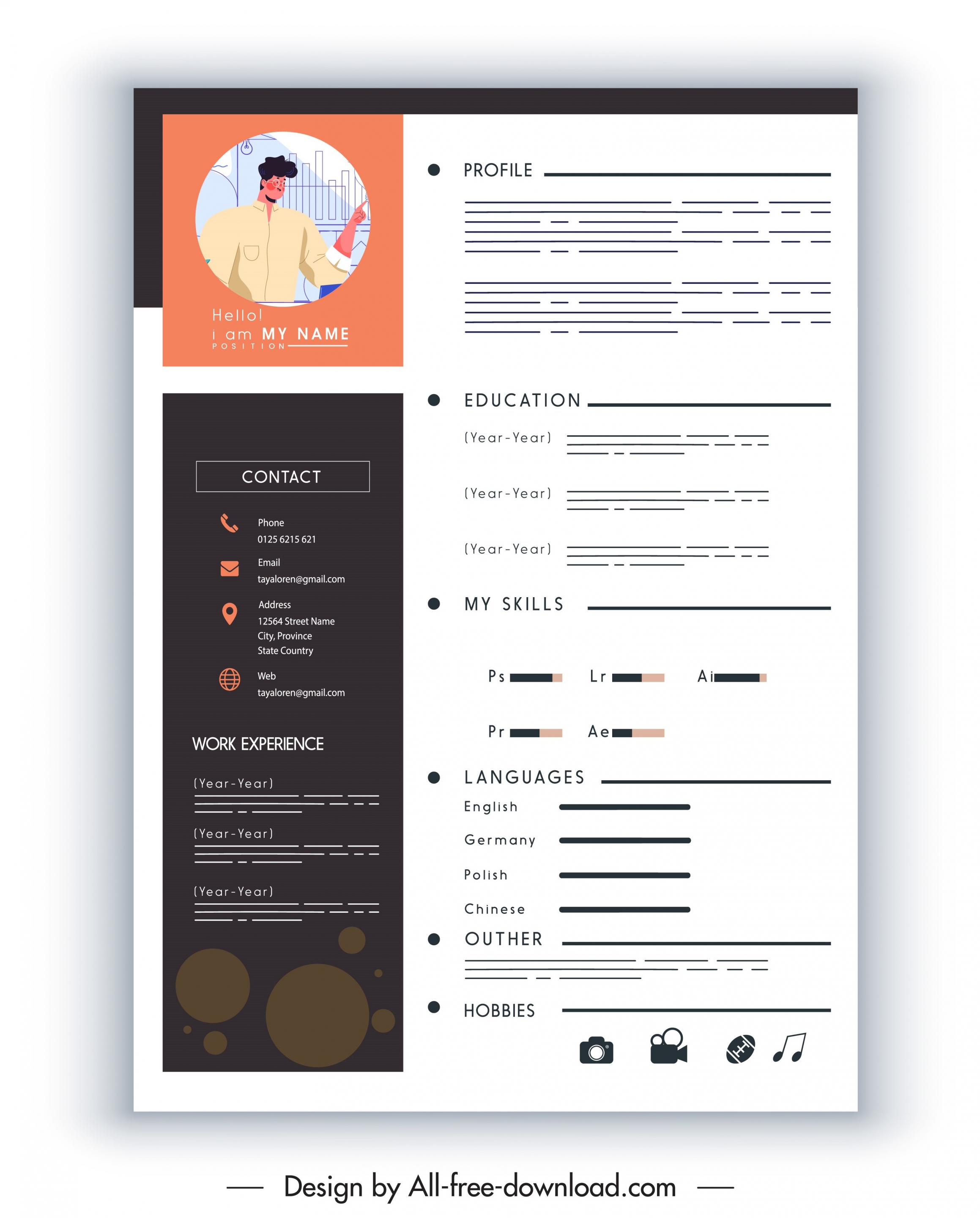 personal resume template elegant modern flat contrast decor