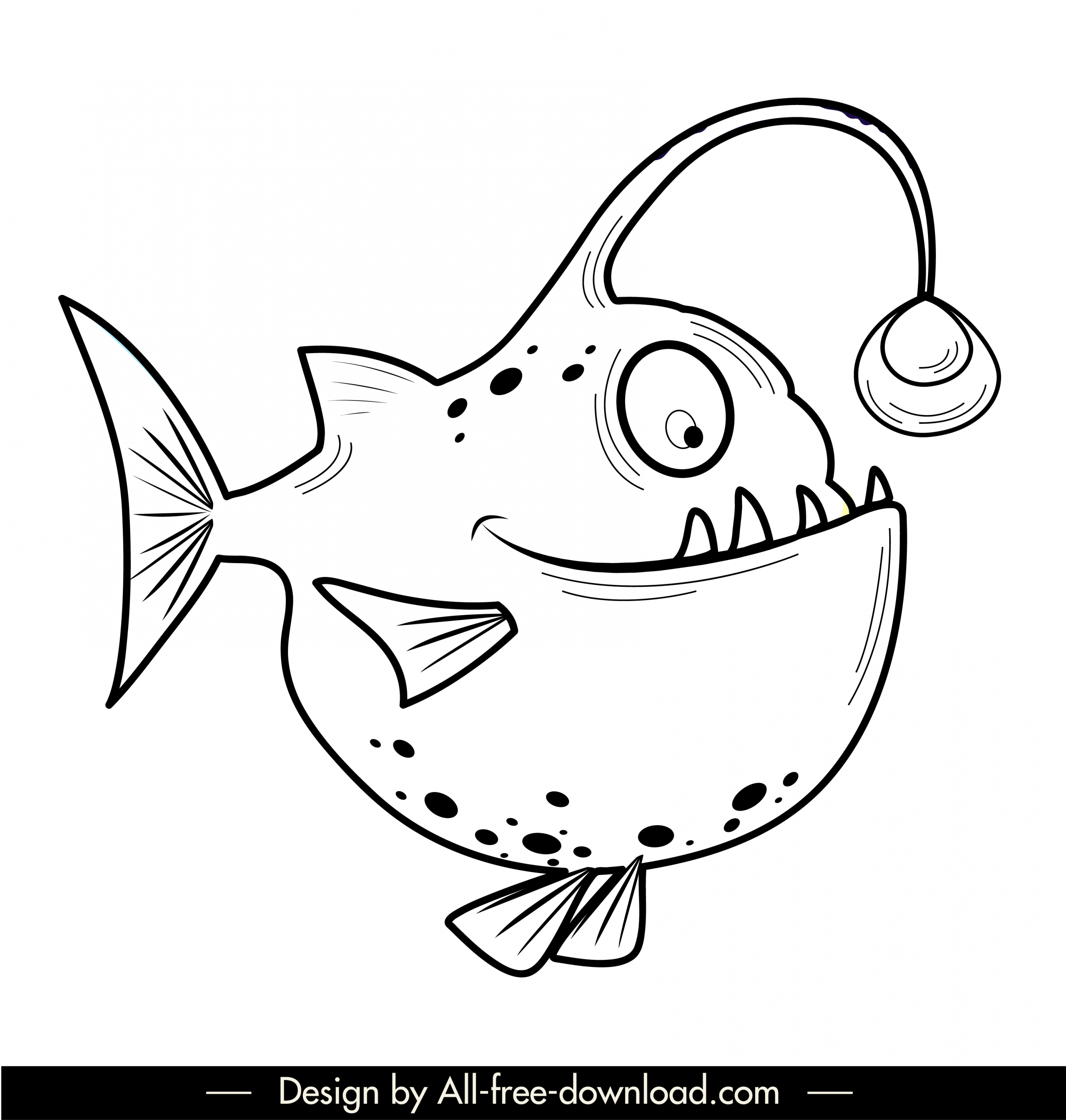 fish icon flat black white handdrawn sketch