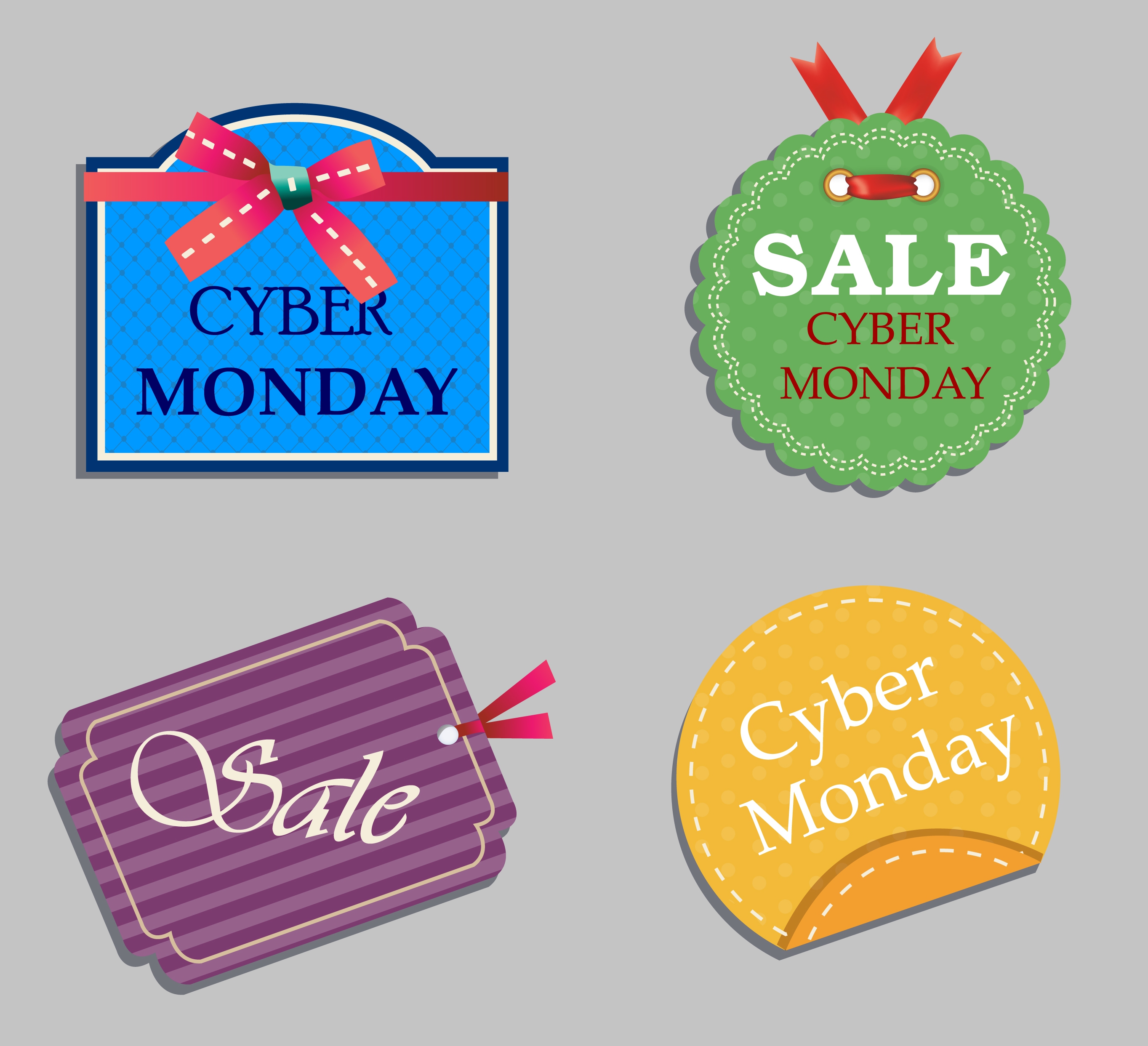 cyber monday sales tags collection colorful flat design