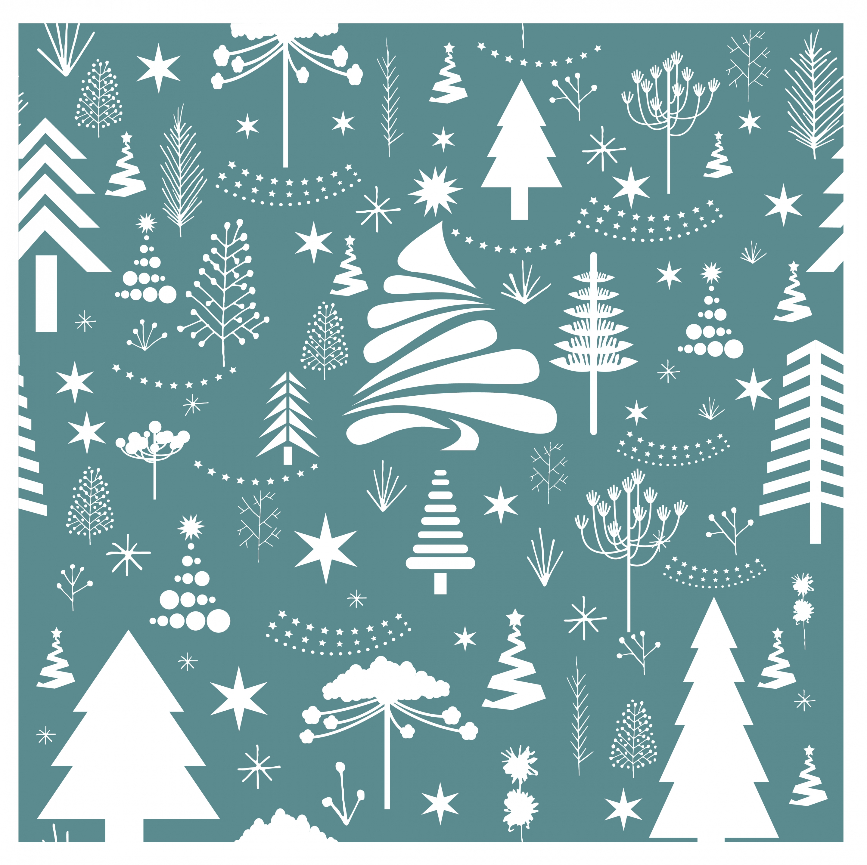 vintage christmas pattern with various fir trees decoration