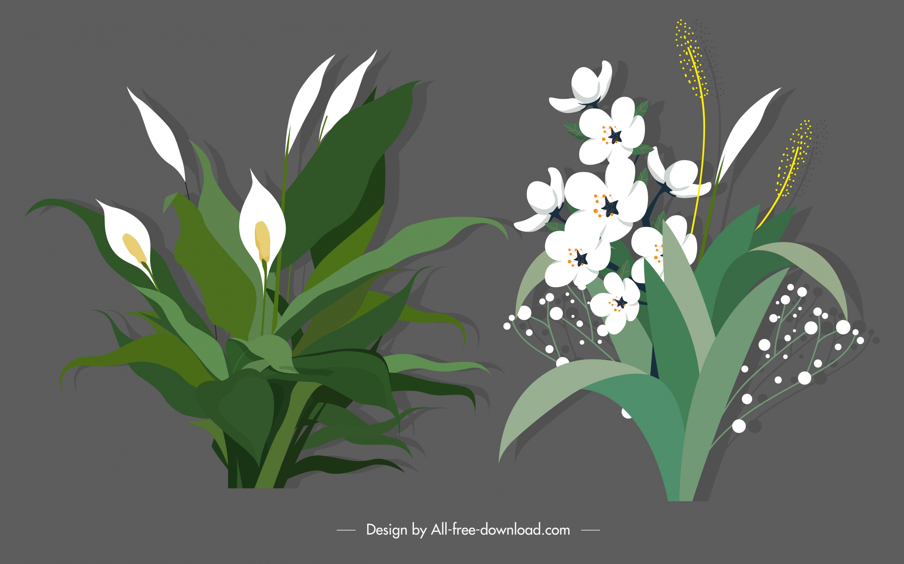 decorative flowers icons elegant classical design