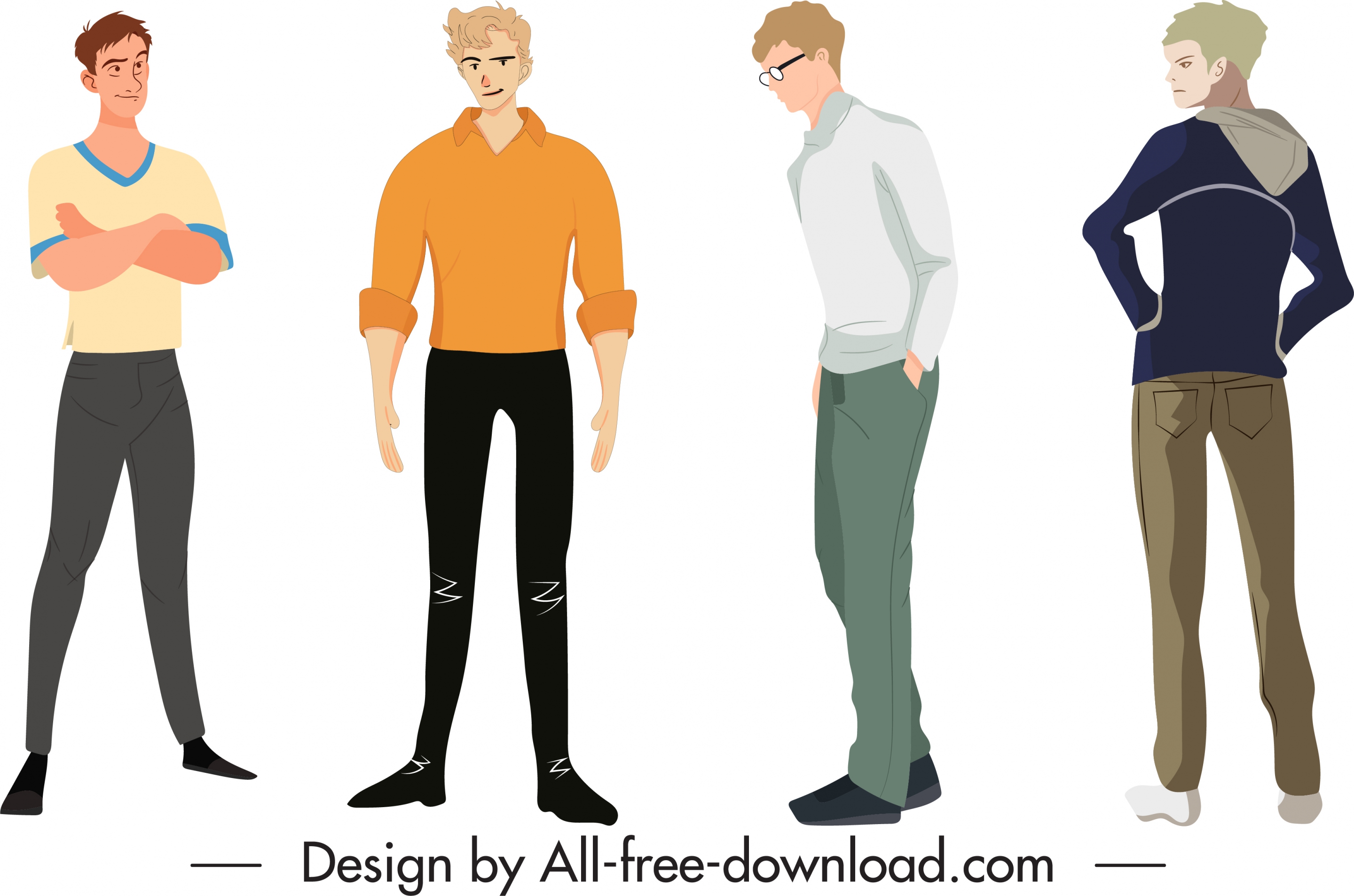 man fashion templates casual style cartoon characters