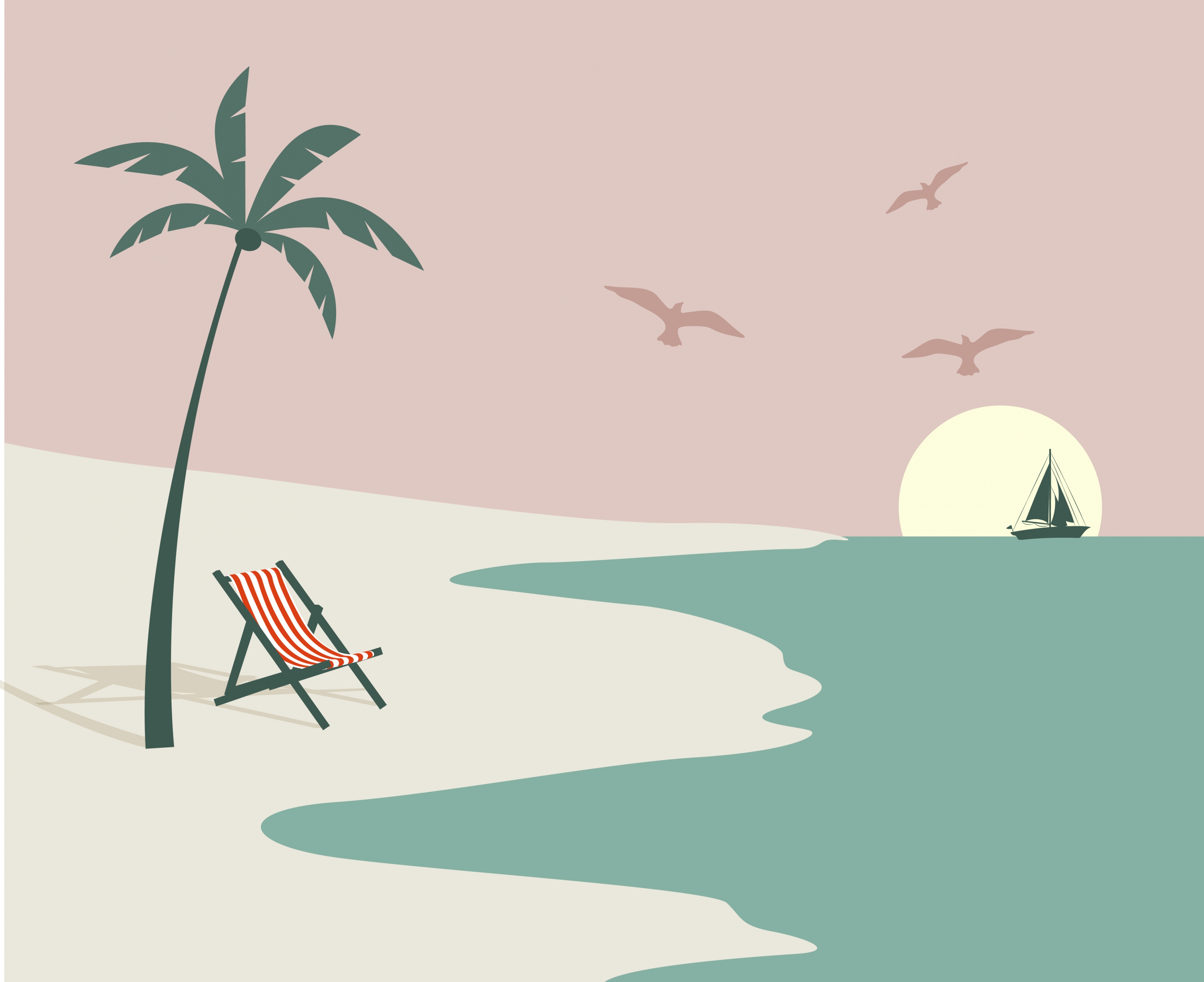 beach scene drawing colored classical decor cartoon design