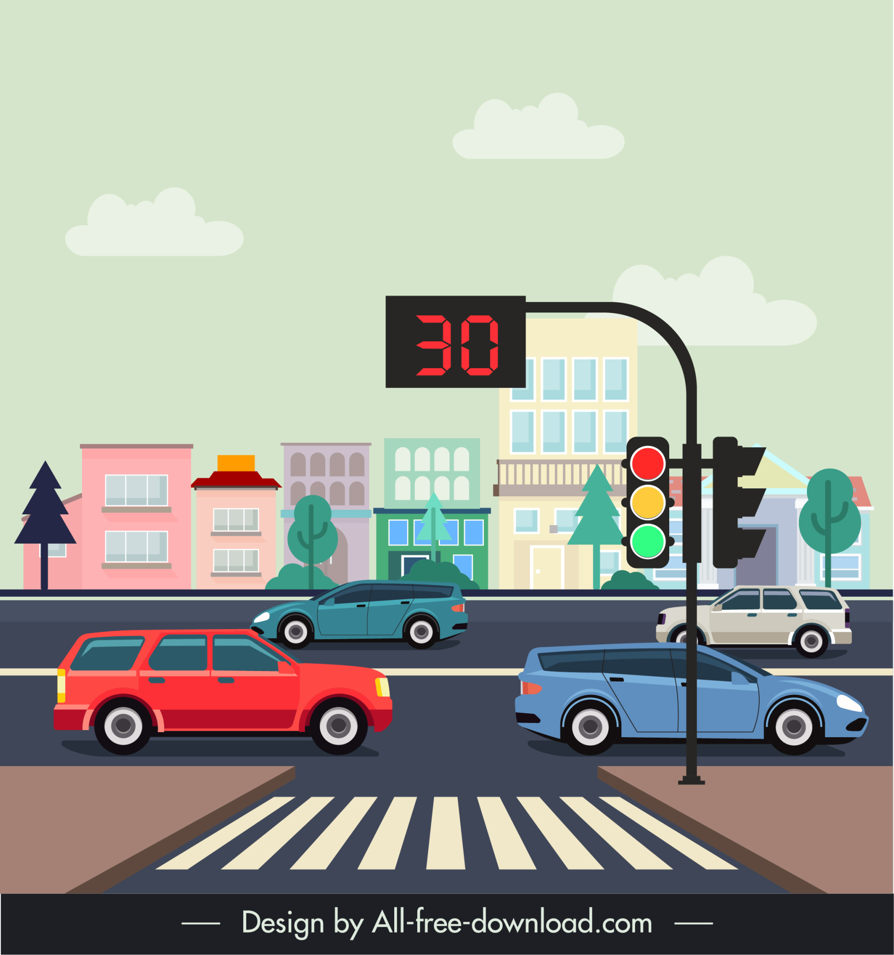 urban street backdrop cars traffic light sketch  