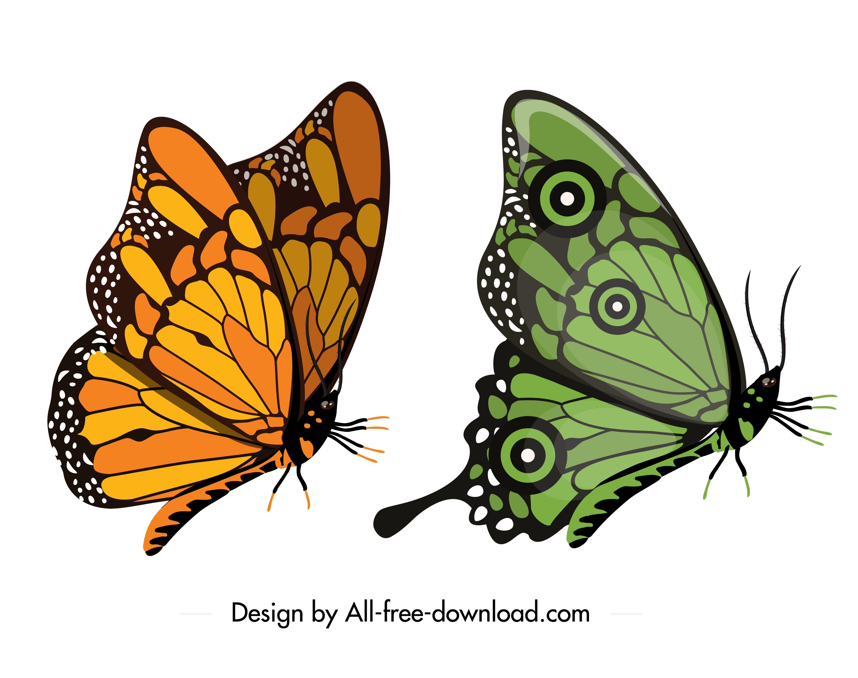 butterfly icons yellow green sketch