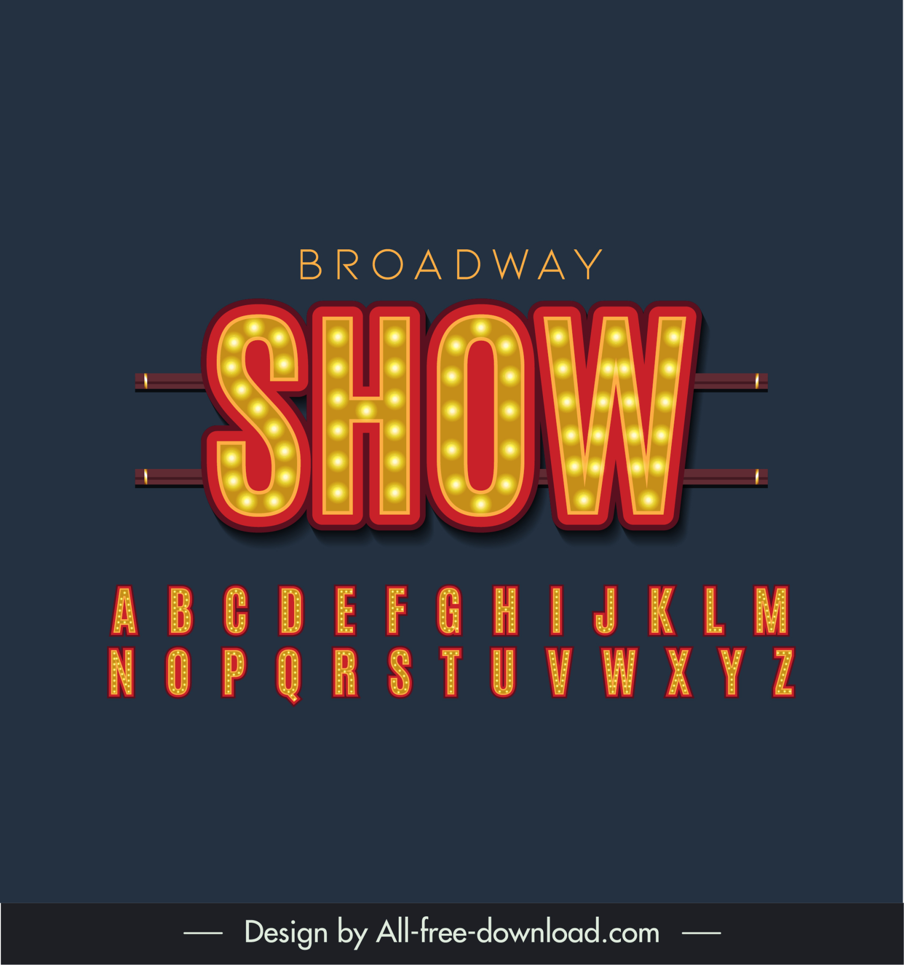 broadway advertising signboard template elegant flat lights alphabet texts decor