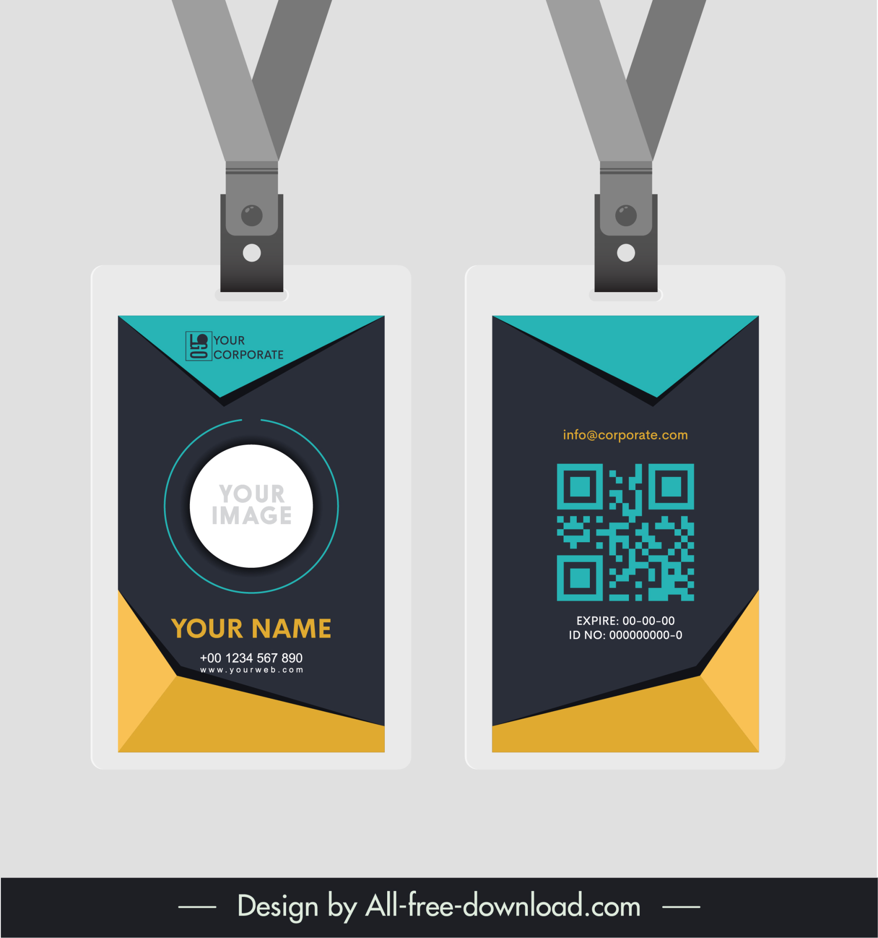 id card lanyard template modern elegant geometric decor